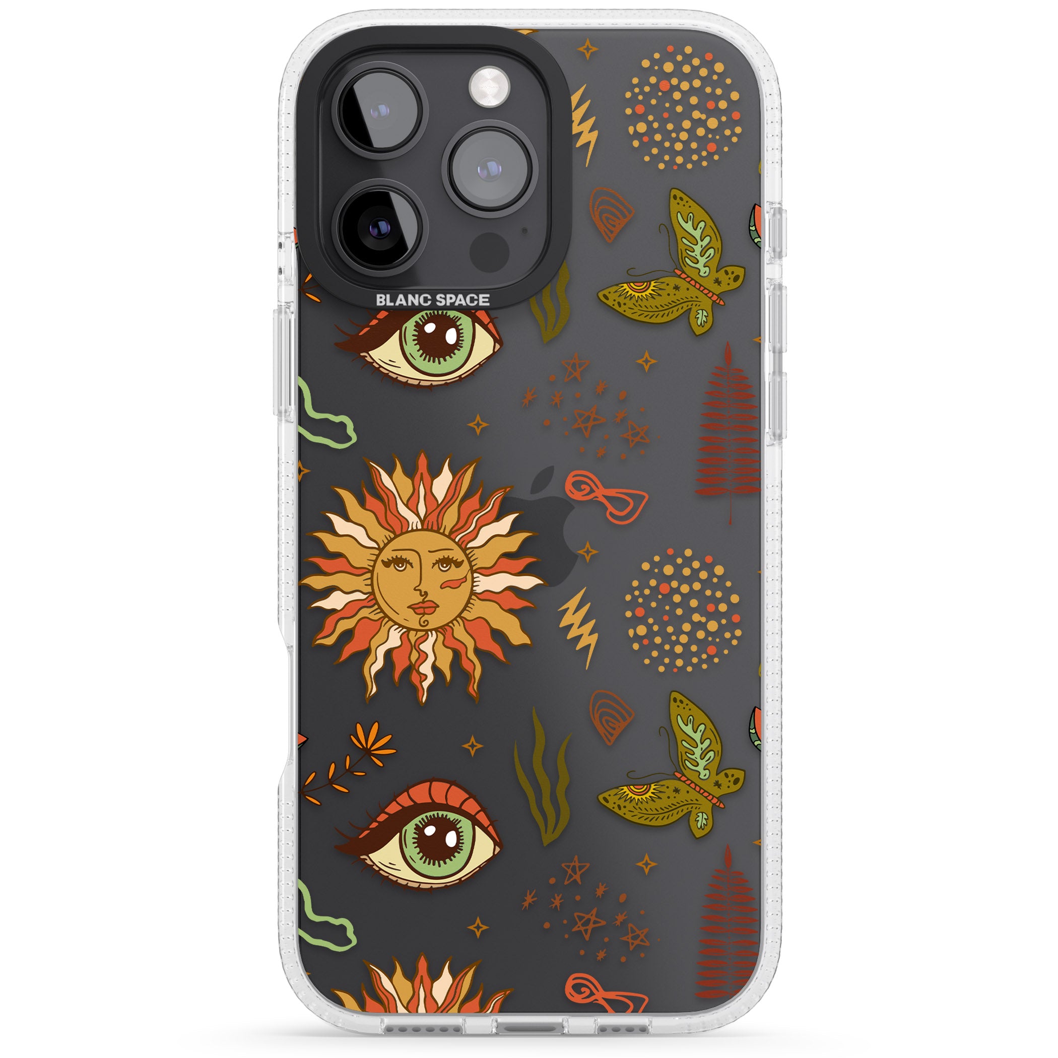 Boho Celestial Sun & Eye Pattern iPhone 16 Pro Max / 16 Pro Clear Case Impact Air - Blanc Space