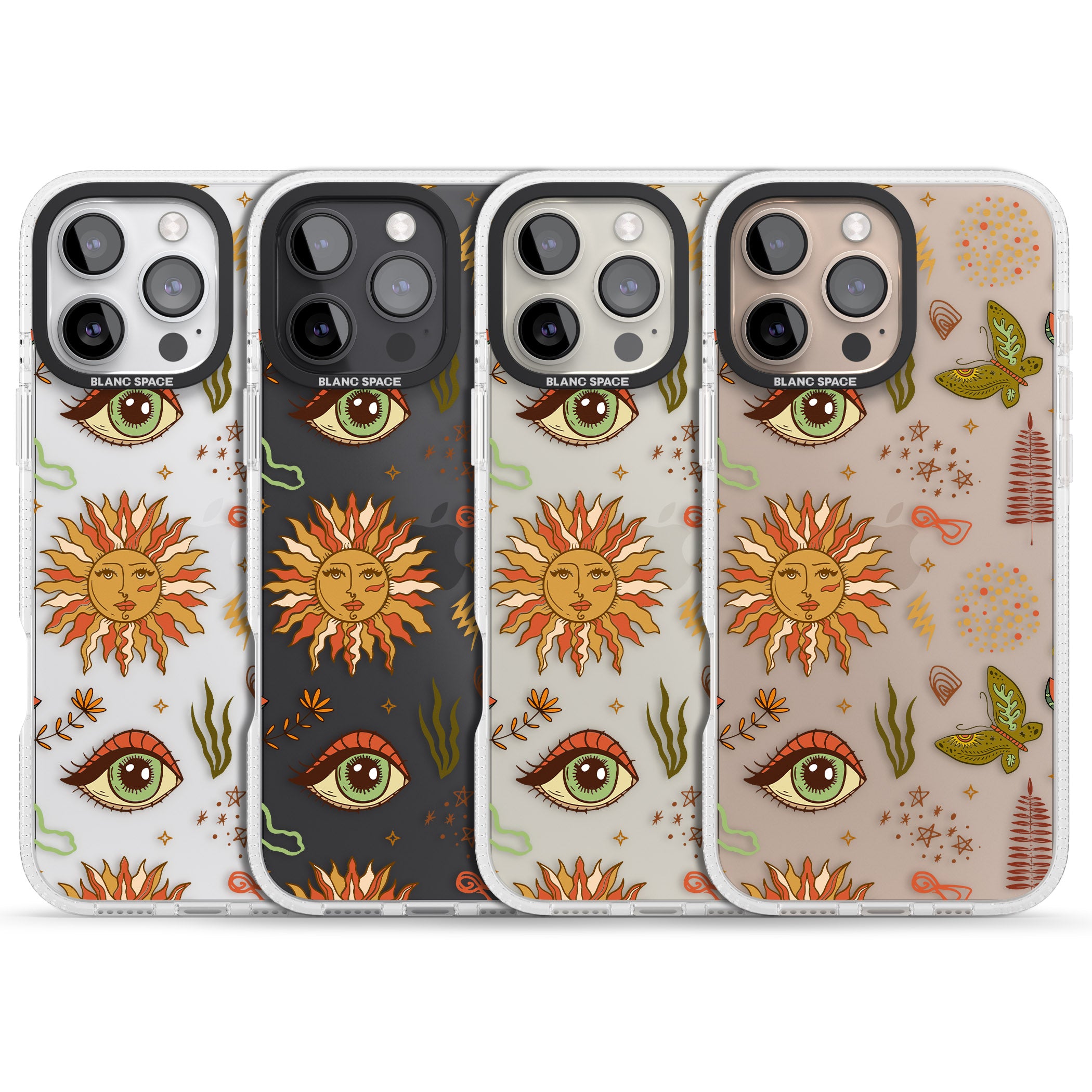 Boho Celestial Sun & Eye Pattern iPhone 16 Pro Max / 16 Pro Clear Case Impact Air - Blanc Space