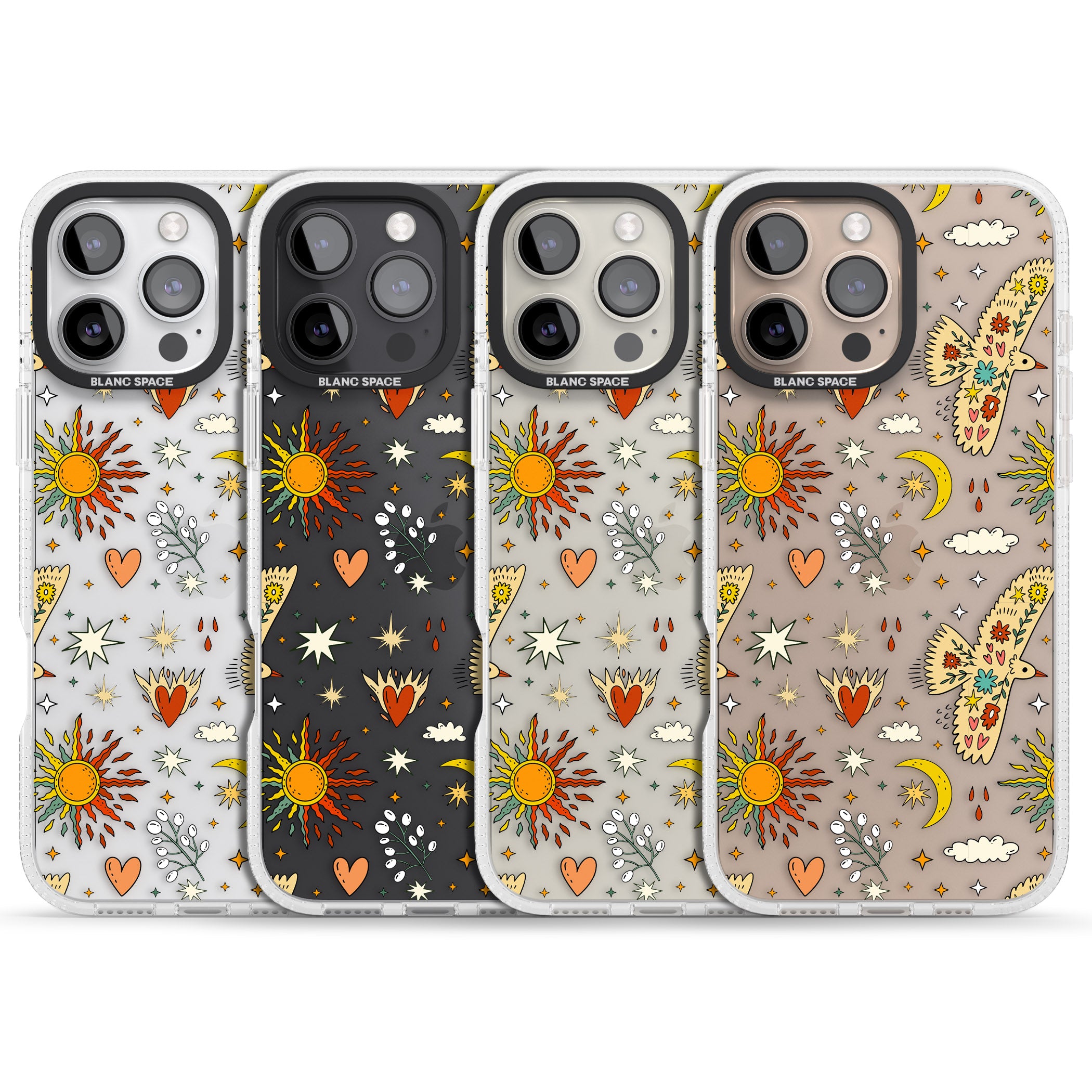 Boho Celestial Floral Bird & Sun iPhone 16 Pro Max / 16 Pro Clear Case Impact Air - Blanc Space