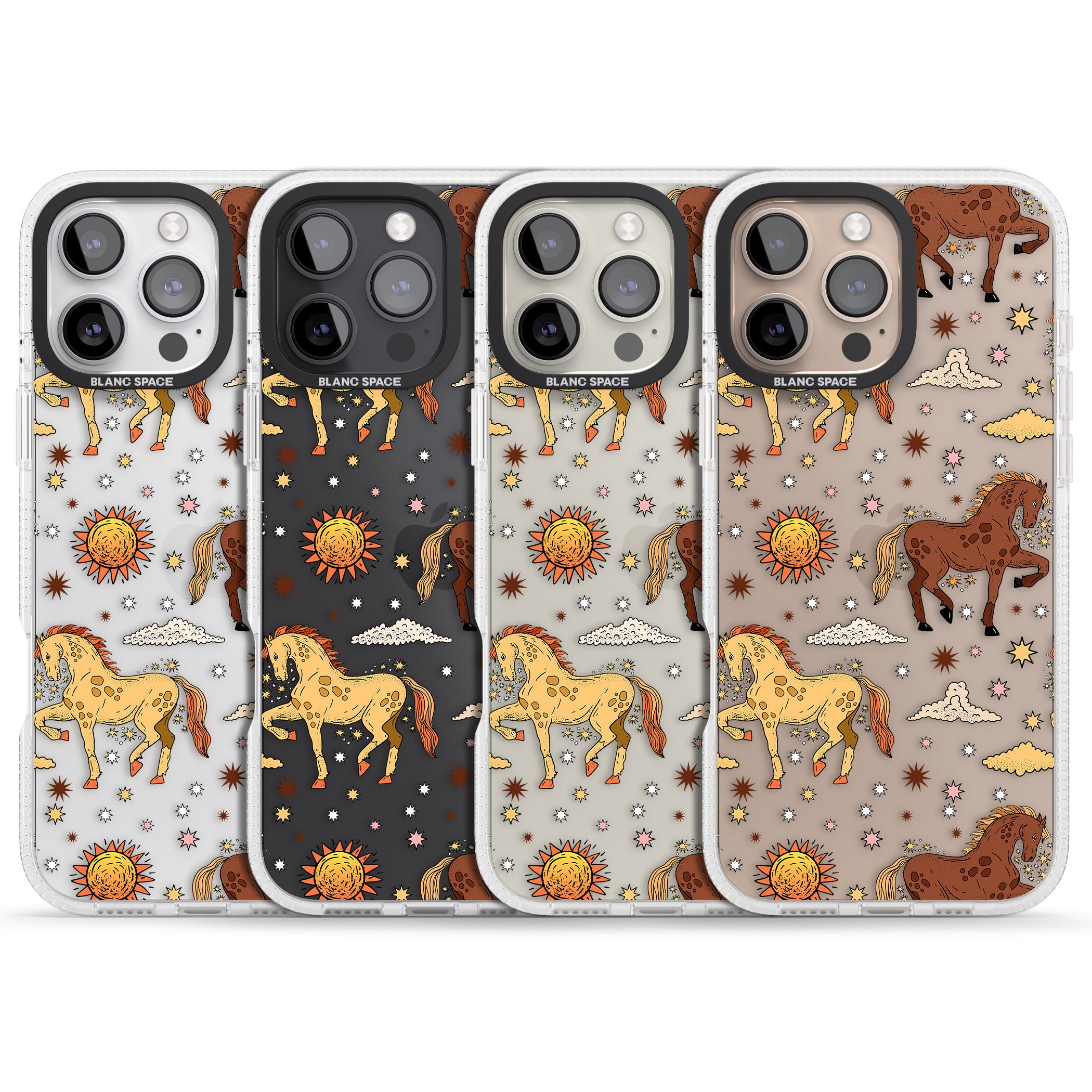 Boho Celestial Wild Horses iPhone 16 Pro Max / 16 Pro Clear Case Impact Air - Blanc Space