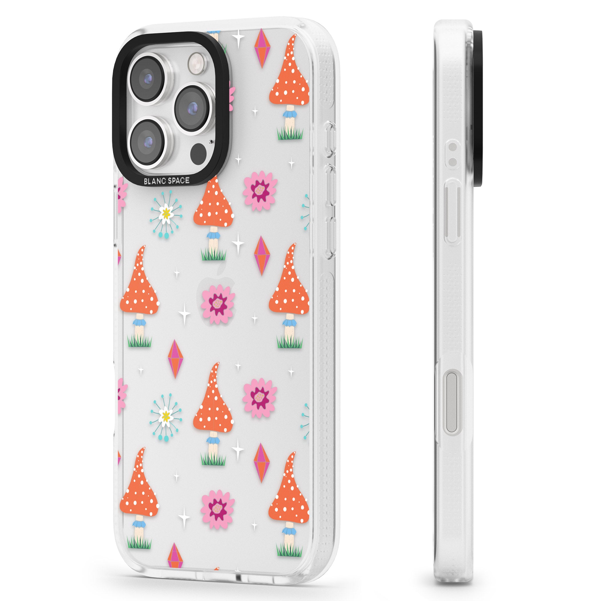 Boho Celestial Mushroom & Crystal iPhone 16 Pro Max / 16 Pro Clear Case Impact Air - Blanc Space