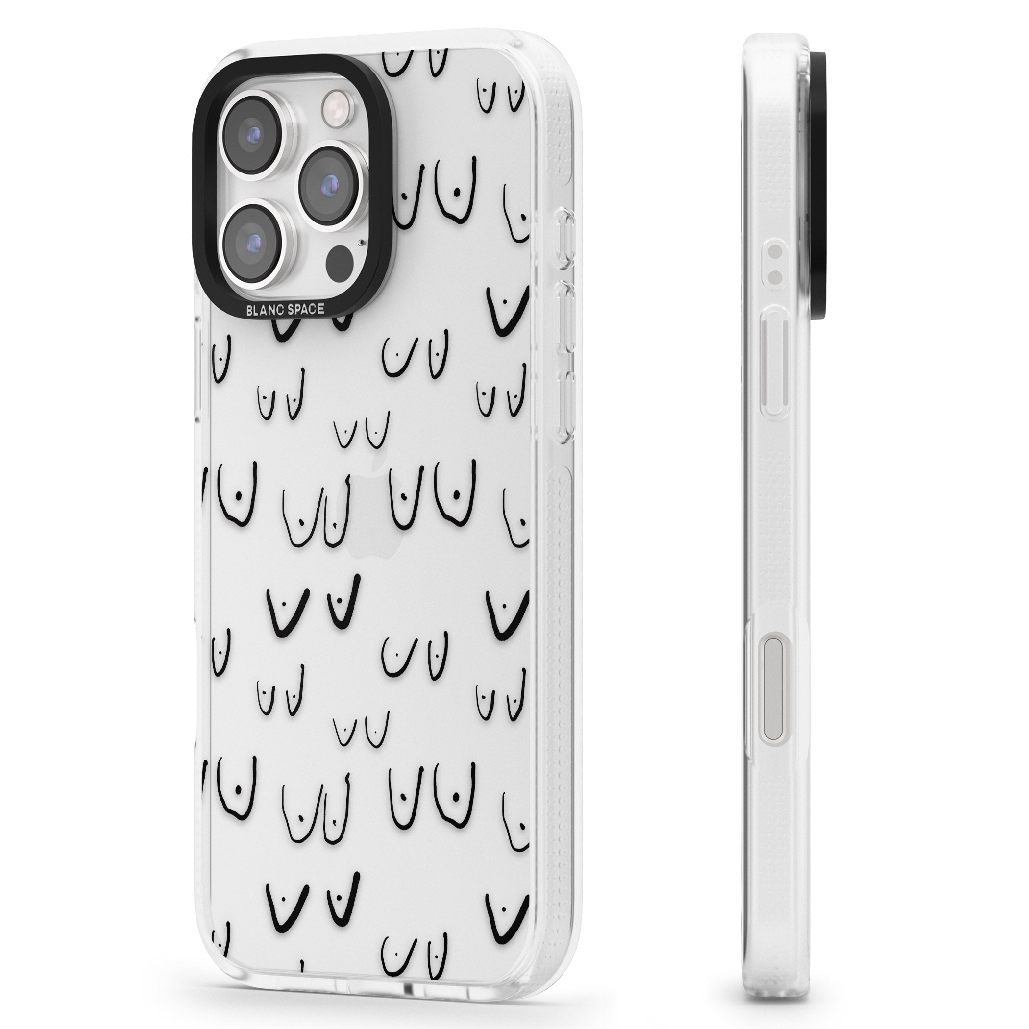 Free the boob (Black) iPhone 16 Pro Max / 16 Pro Clear Case Impact Air - Blanc Space
