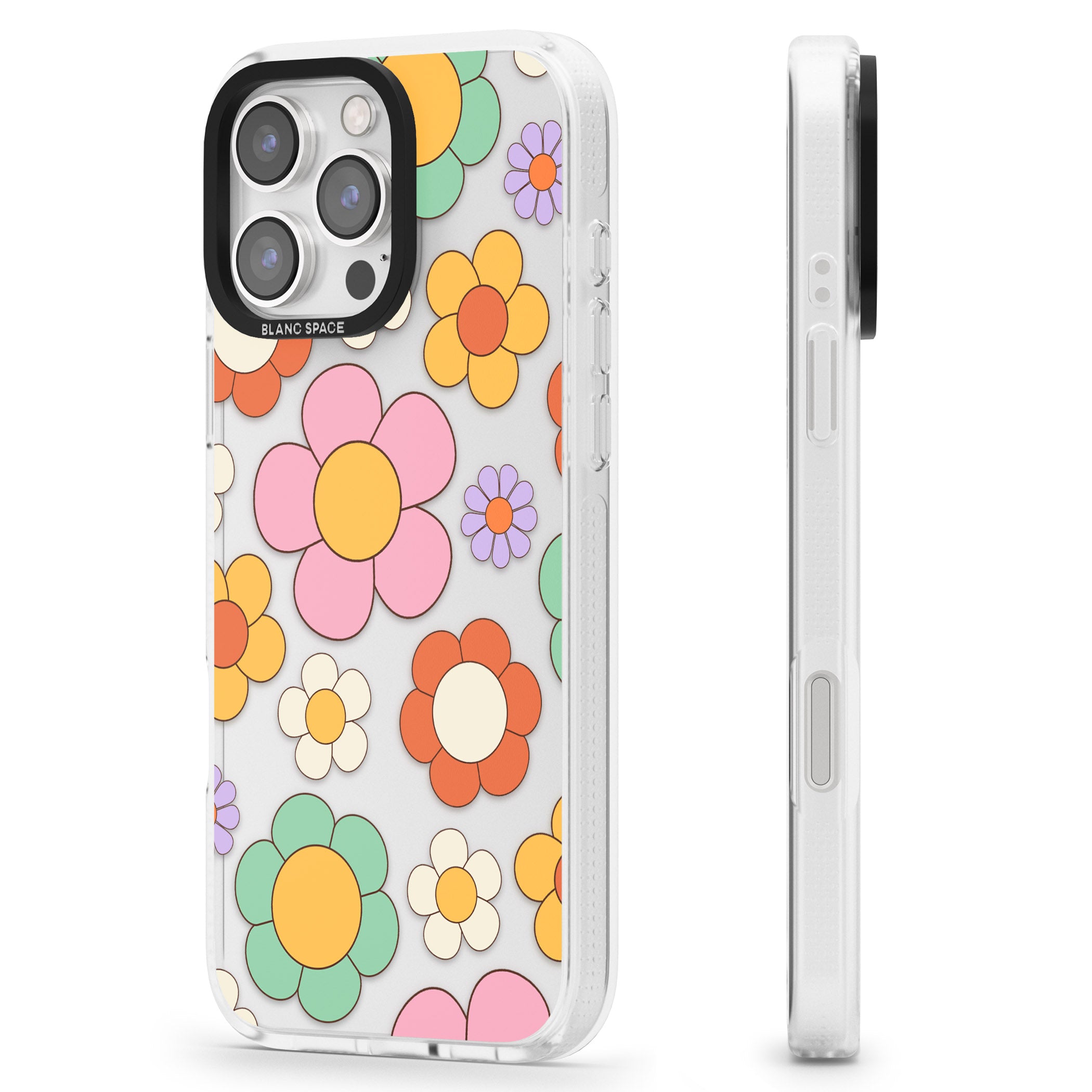 Groovy Blossoms iPhone 16 Pro Max / 16 Pro Clear Case Impact Air - Blanc Space