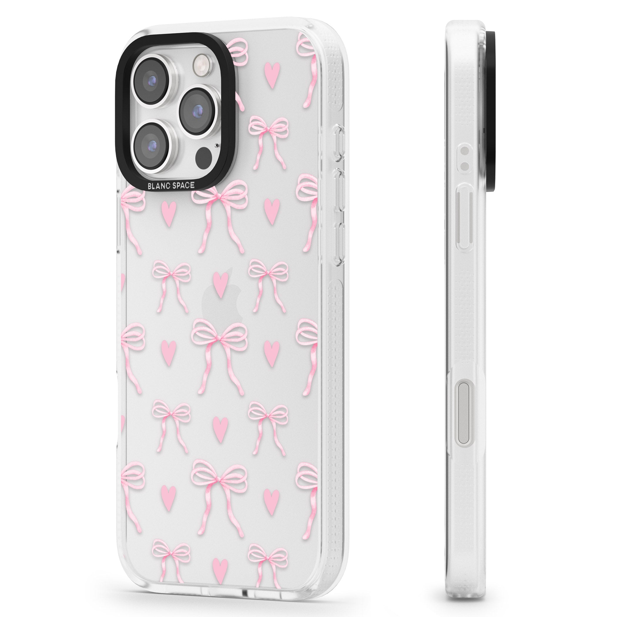 Pink Bows & Hearts iPhone 16 Pro Max / 16 Pro Clear Case Impact Air - Blanc Space