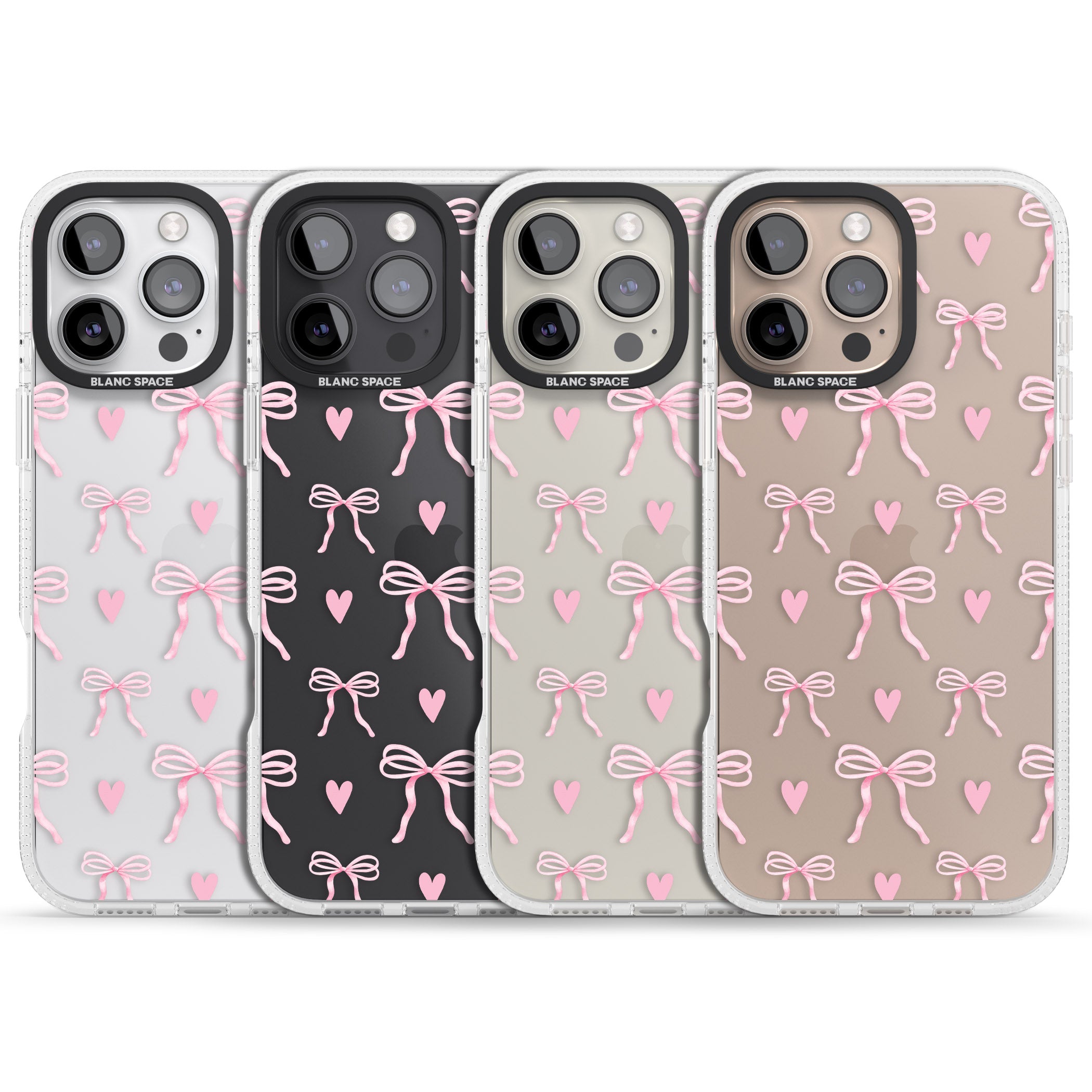 Pink Bows & Hearts iPhone 16 Pro Max / 16 Pro Clear Case Impact Air - Blanc Space