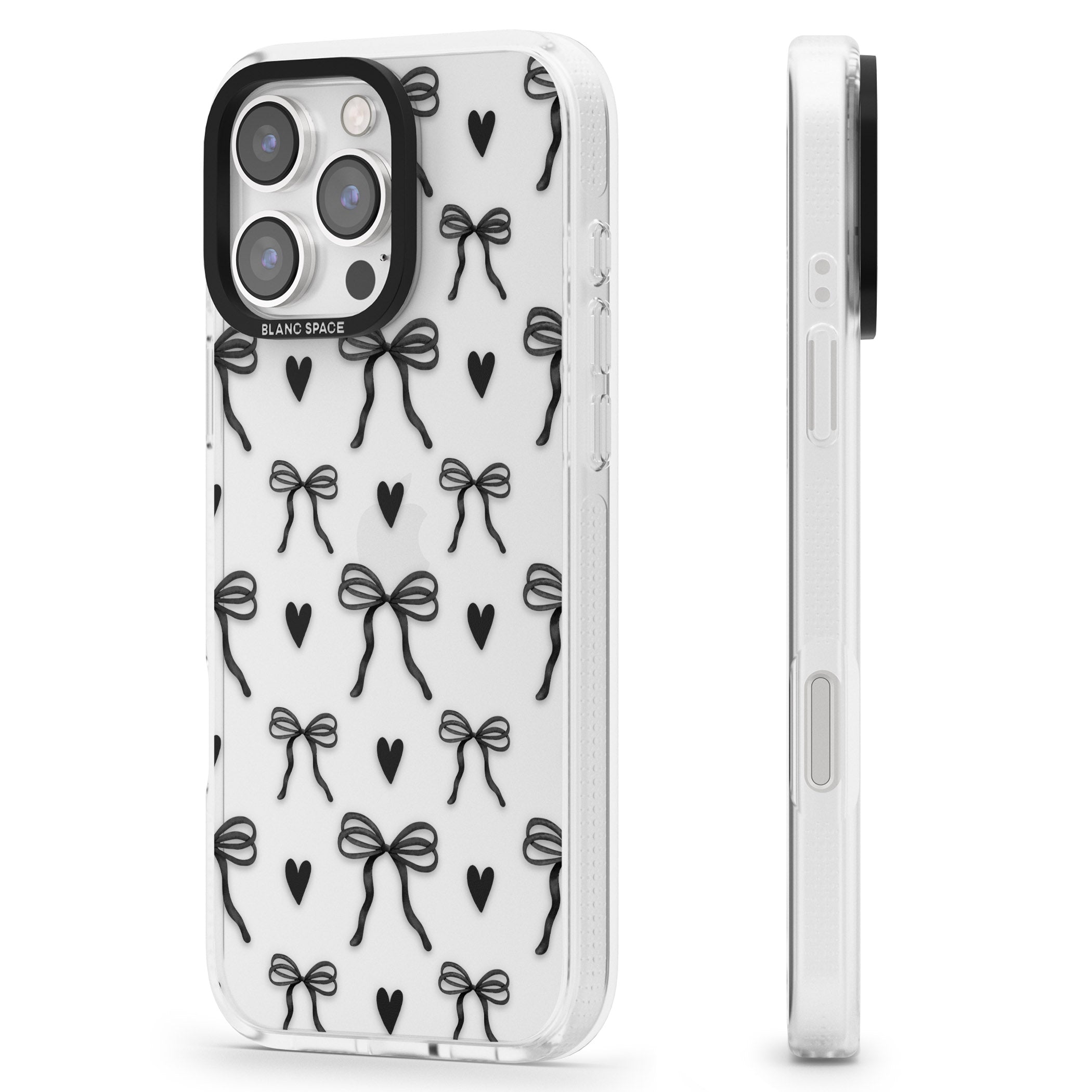 Black Bows & Hearts iPhone 16 Pro Max / 16 Pro Clear Case Impact Air - Blanc Space