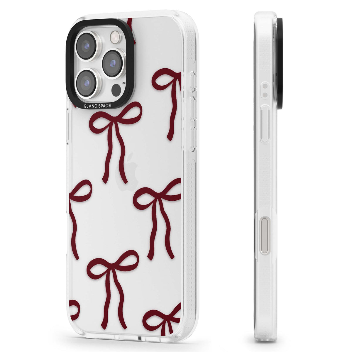 Burgundy Bows coquette iPhone case featuring hand-drawn burgundy red bows on a clear background | Clear Case Impact Air case for iPhone 16 Pro, iPhone 16 Pro Max