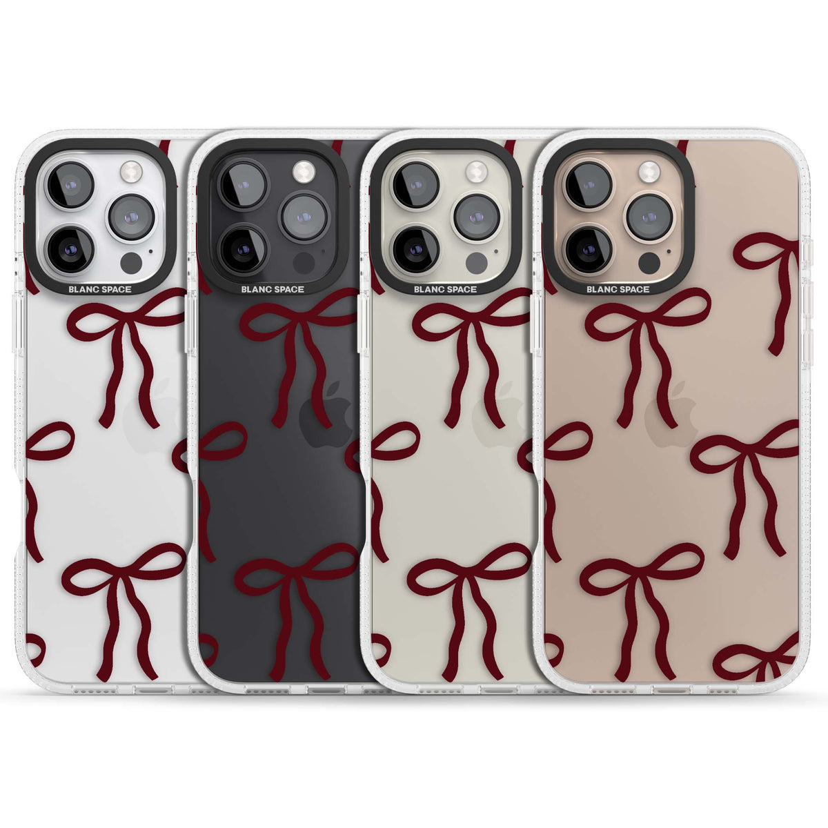 Burgundy Bows coquette iPhone case featuring hand-drawn burgundy red bows on a clear background | Clear Case Impact Air case for iPhone 16 Pro, iPhone 16 Pro Max