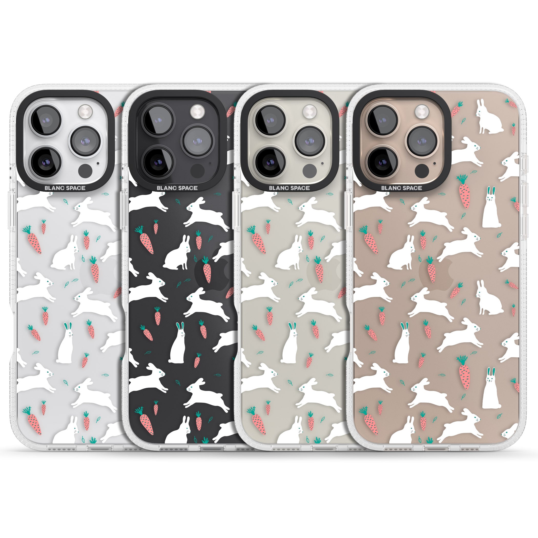 White Bunnies and Carrots iPhone 16 Pro Max / 16 Pro Clear Case Impact Air - Blanc Space