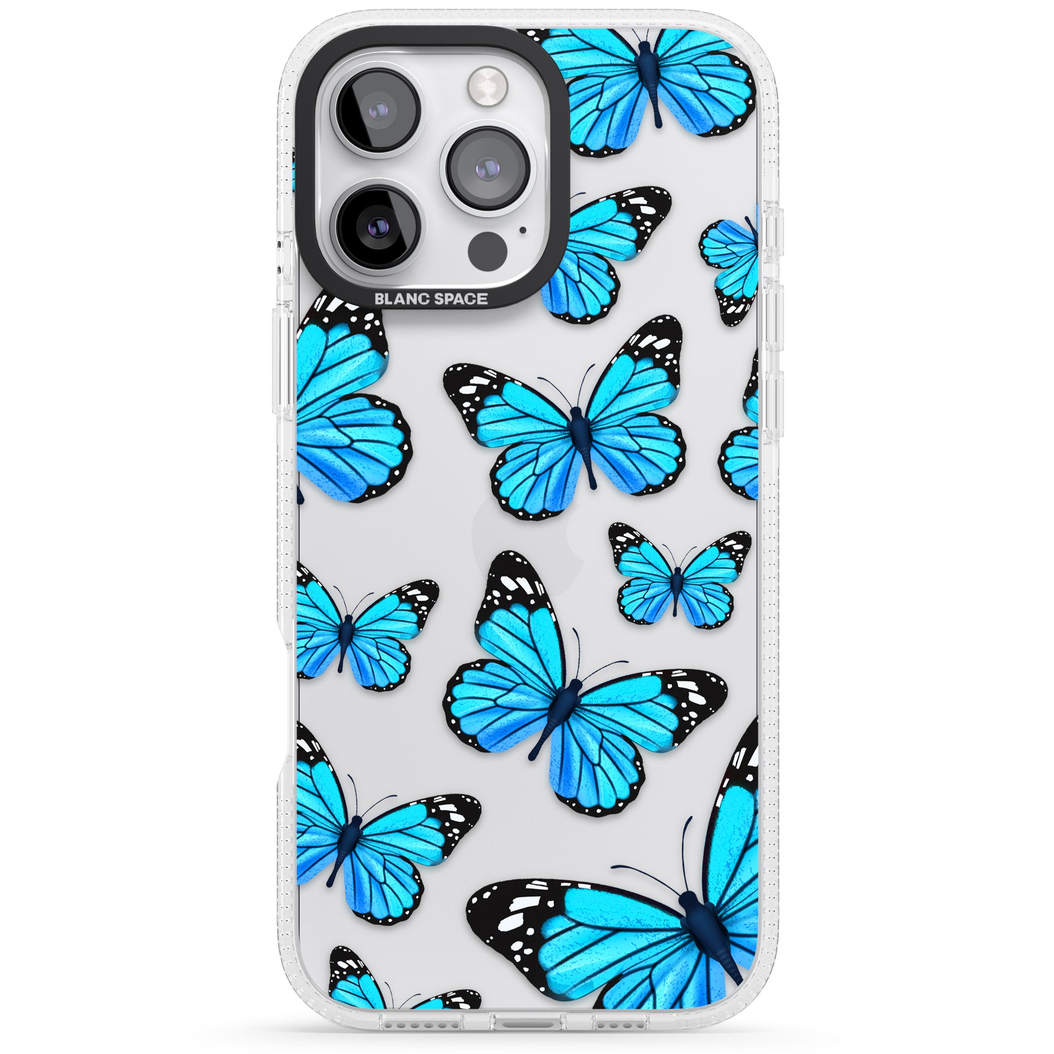 Blue Butterflies iPhone 16 Pro Max / 16 Pro Clear Case Impact Air - Blanc Space