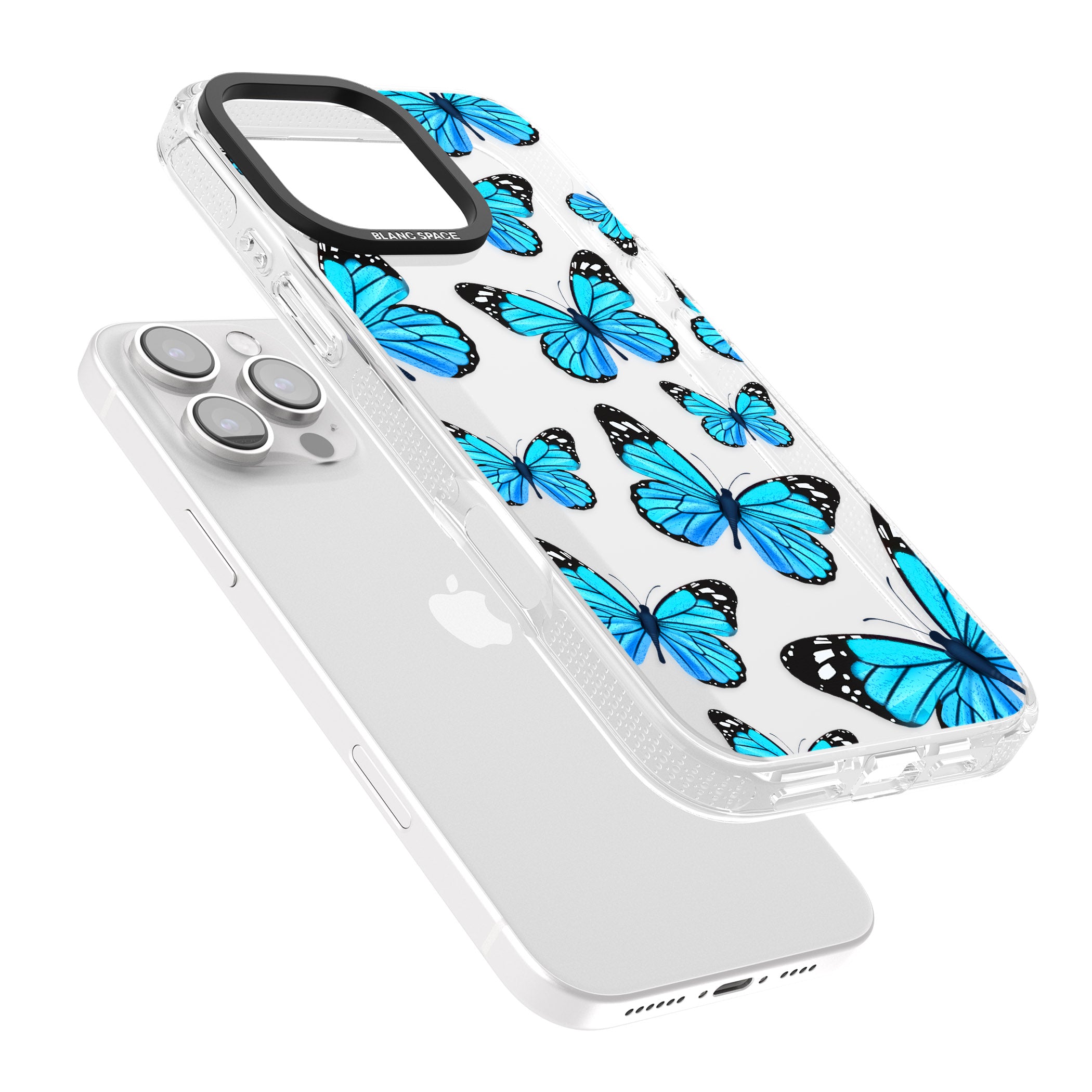 Blue Butterflies iPhone 16 Pro Max / 16 Pro Clear Case Impact Air - Blanc Space