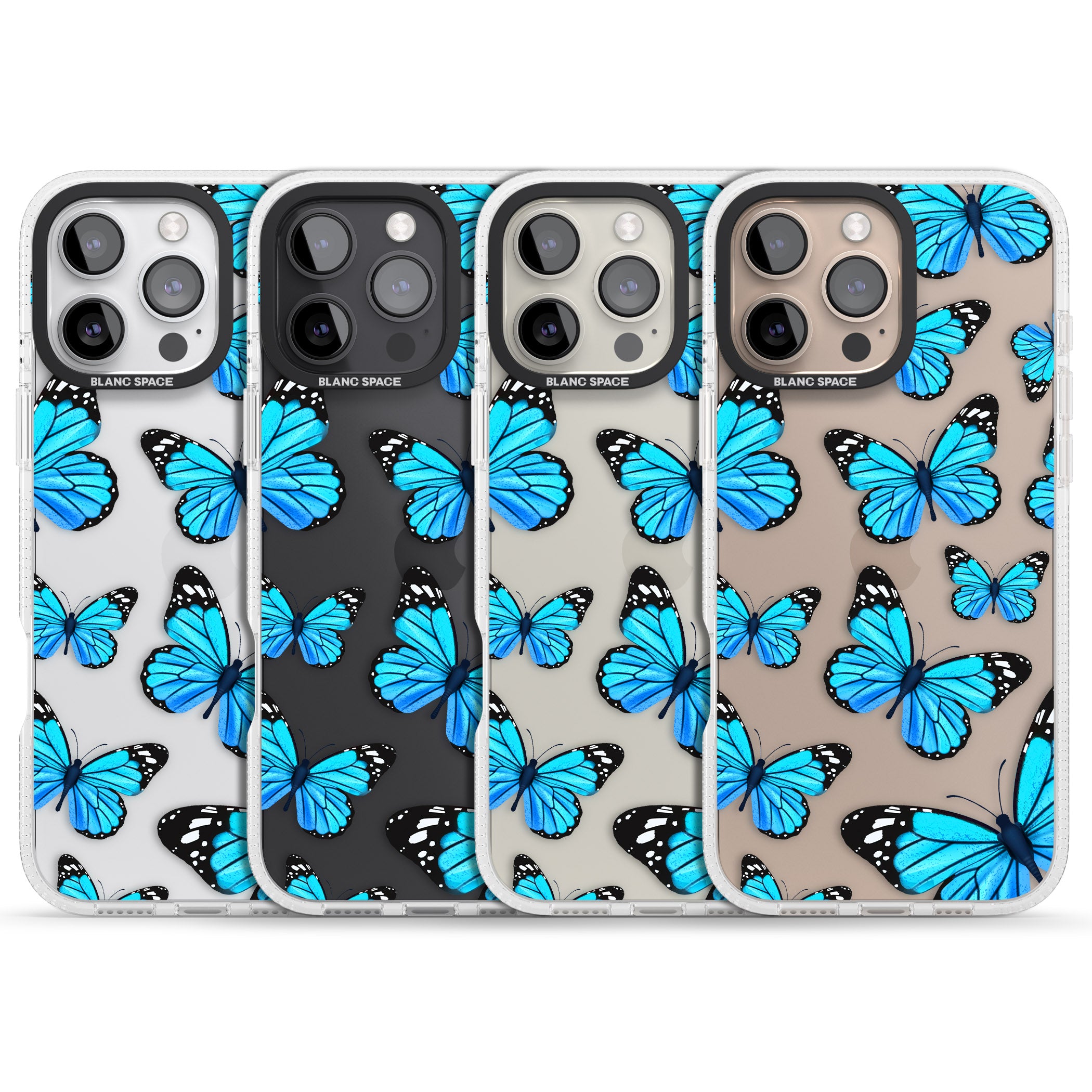 Blue Butterflies iPhone 16 Pro Max / 16 Pro Clear Case Impact Air - Blanc Space