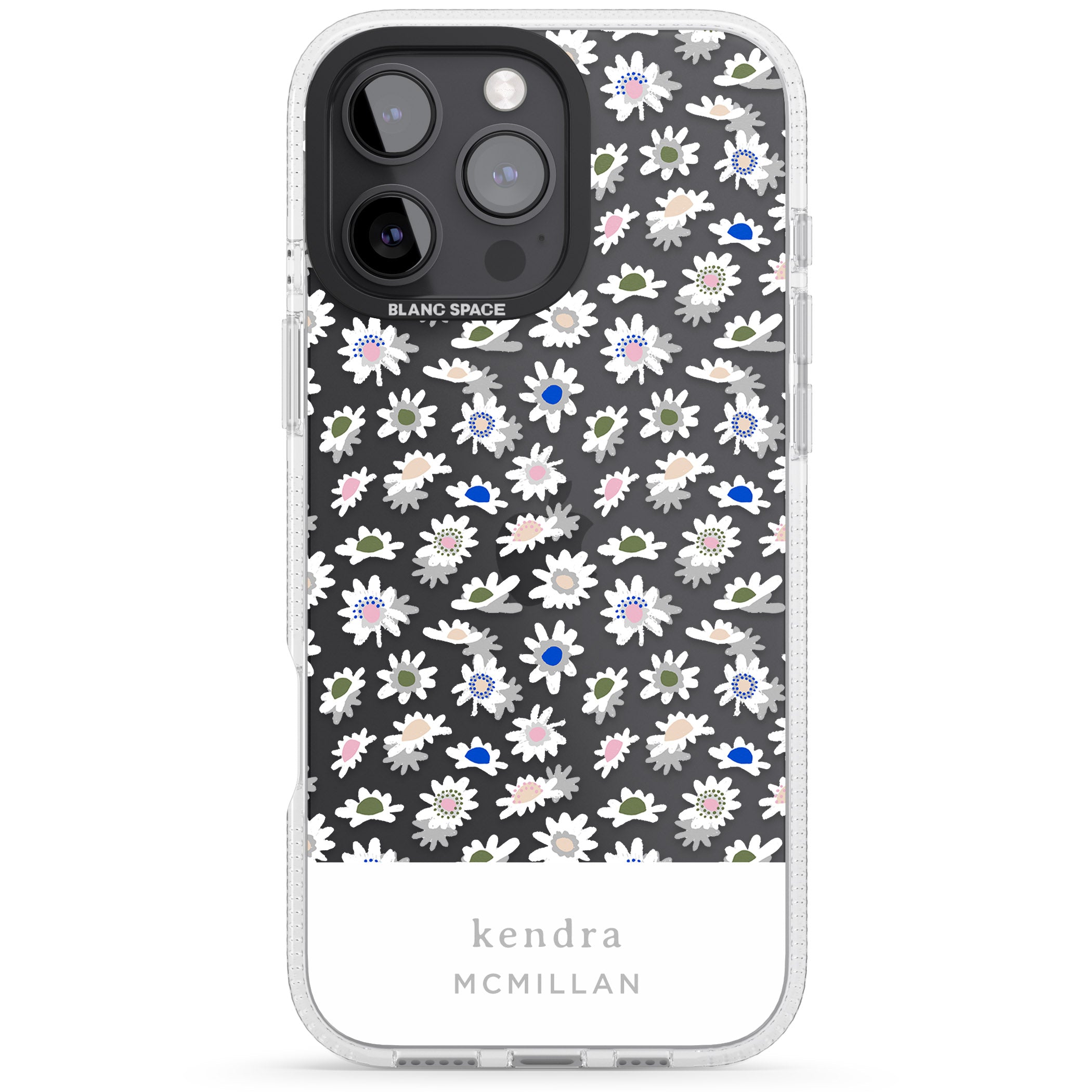 Personalised Grey & White Daisies Floral Design iPhone 16 Pro Max / 16 Pro Clear Case Impact Air - Blanc Space