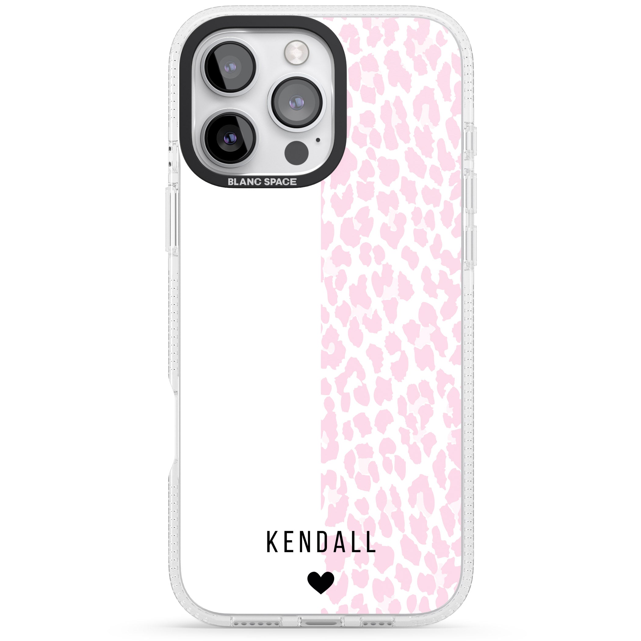 Personalised Pink & White Leopard Spots iPhone 16 Pro Max / 16 Pro Clear Case Impact Air - Blanc Space