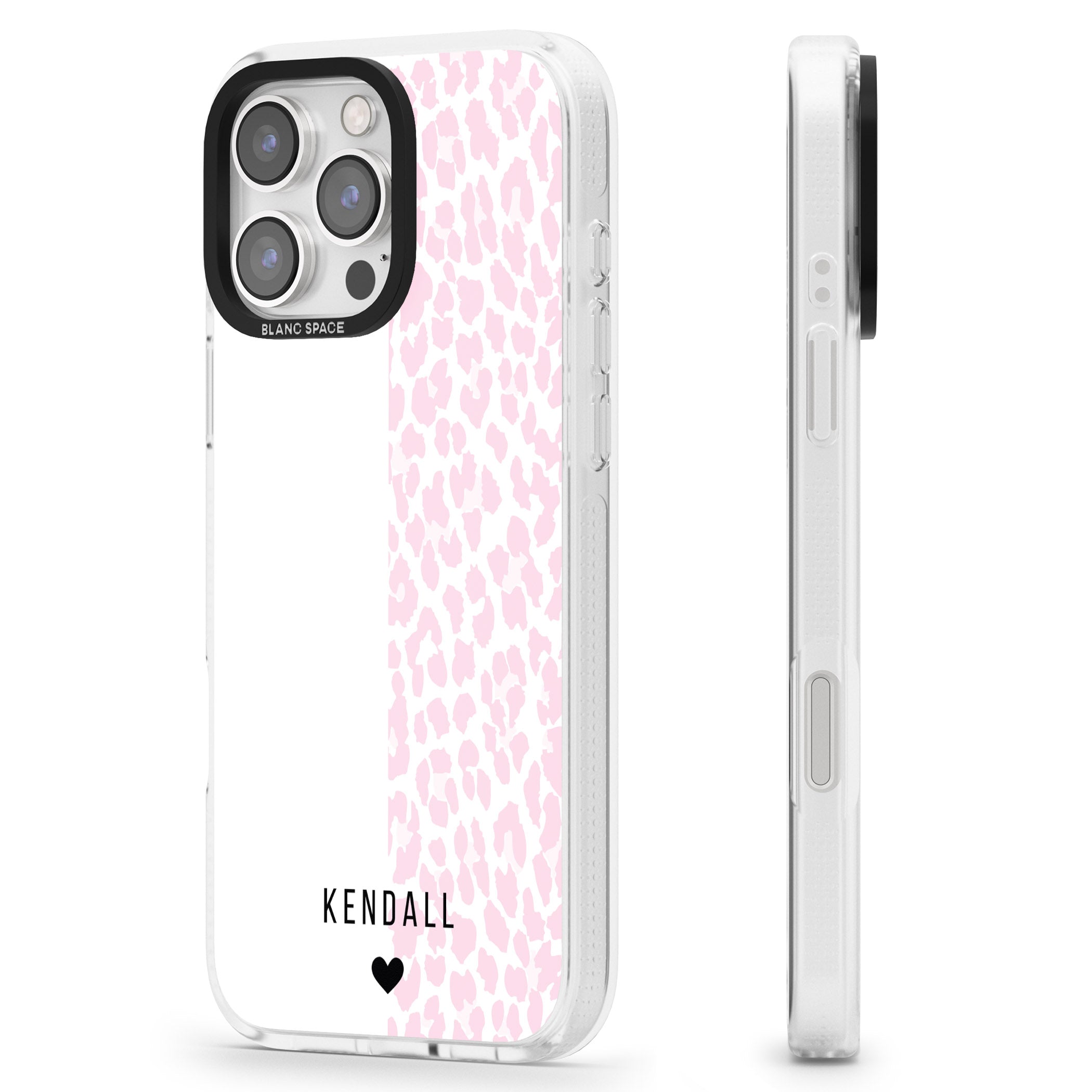 Personalised Pink & White Leopard Spots iPhone 16 Pro Max / 16 Pro Clear Case Impact Air - Blanc Space
