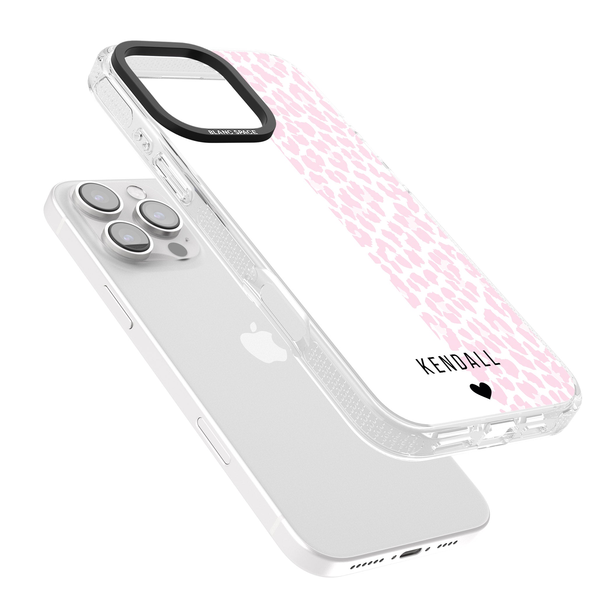 Personalised Pink & White Leopard Spots iPhone 16 Pro Max / 16 Pro Clear Case Impact Air - Blanc Space