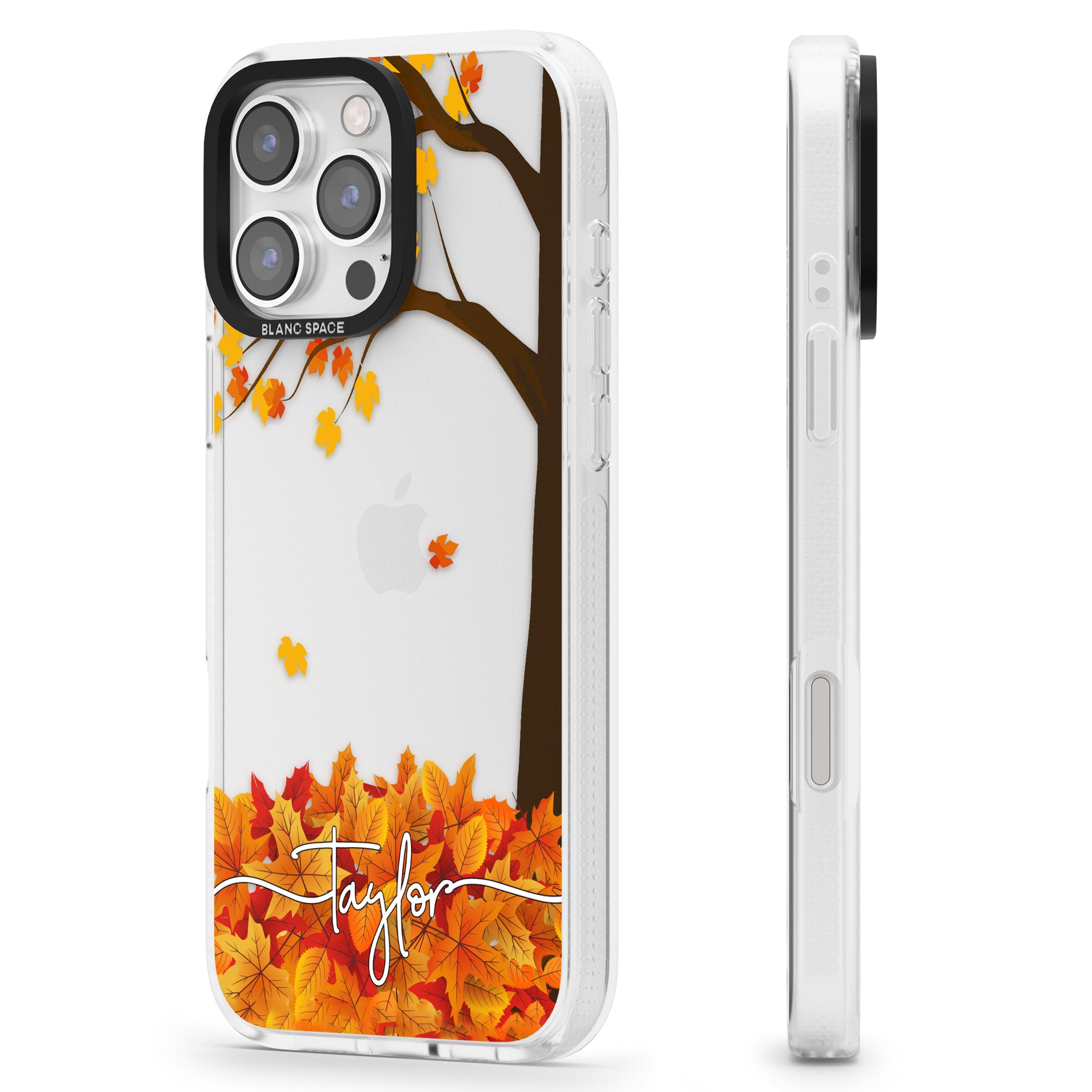 Personalised Autumn Leaves iPhone 16 Pro Max / 16 Pro Clear Case Impact Air - Blanc Space