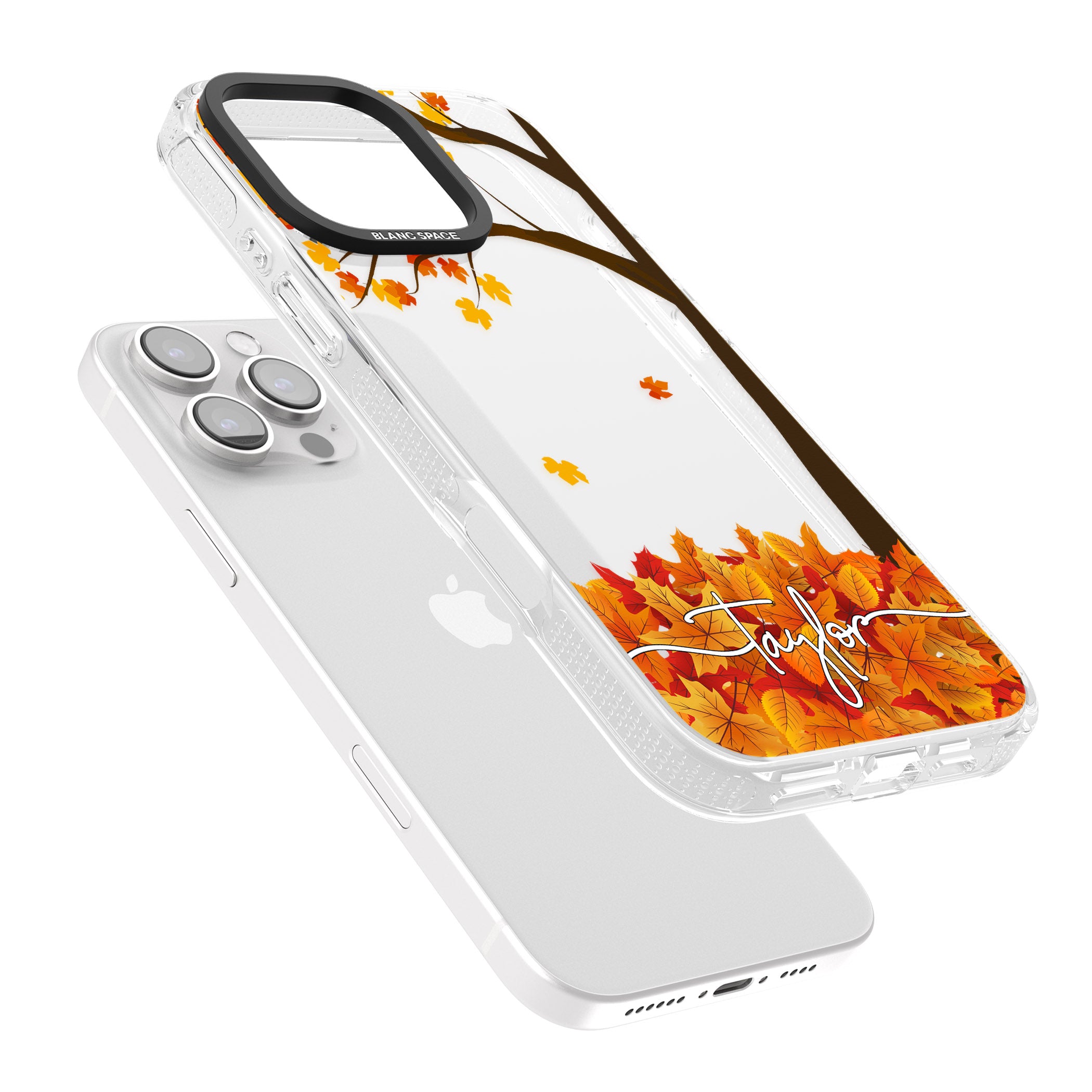 Personalised Autumn Leaves iPhone 16 Pro Max / 16 Pro Clear Case Impact Air - Blanc Space