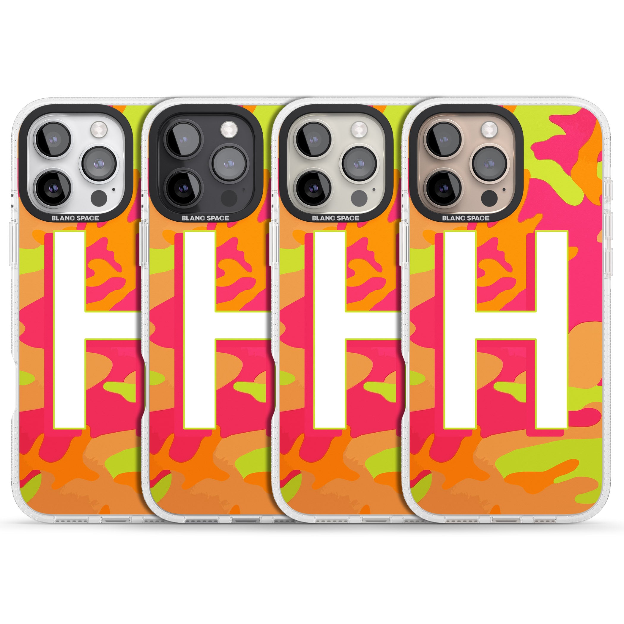 Personalised Bright Neon Camo Solid Monogram iPhone 16 Pro Max / 16 Pro Clear Case Impact Air - Blanc Space