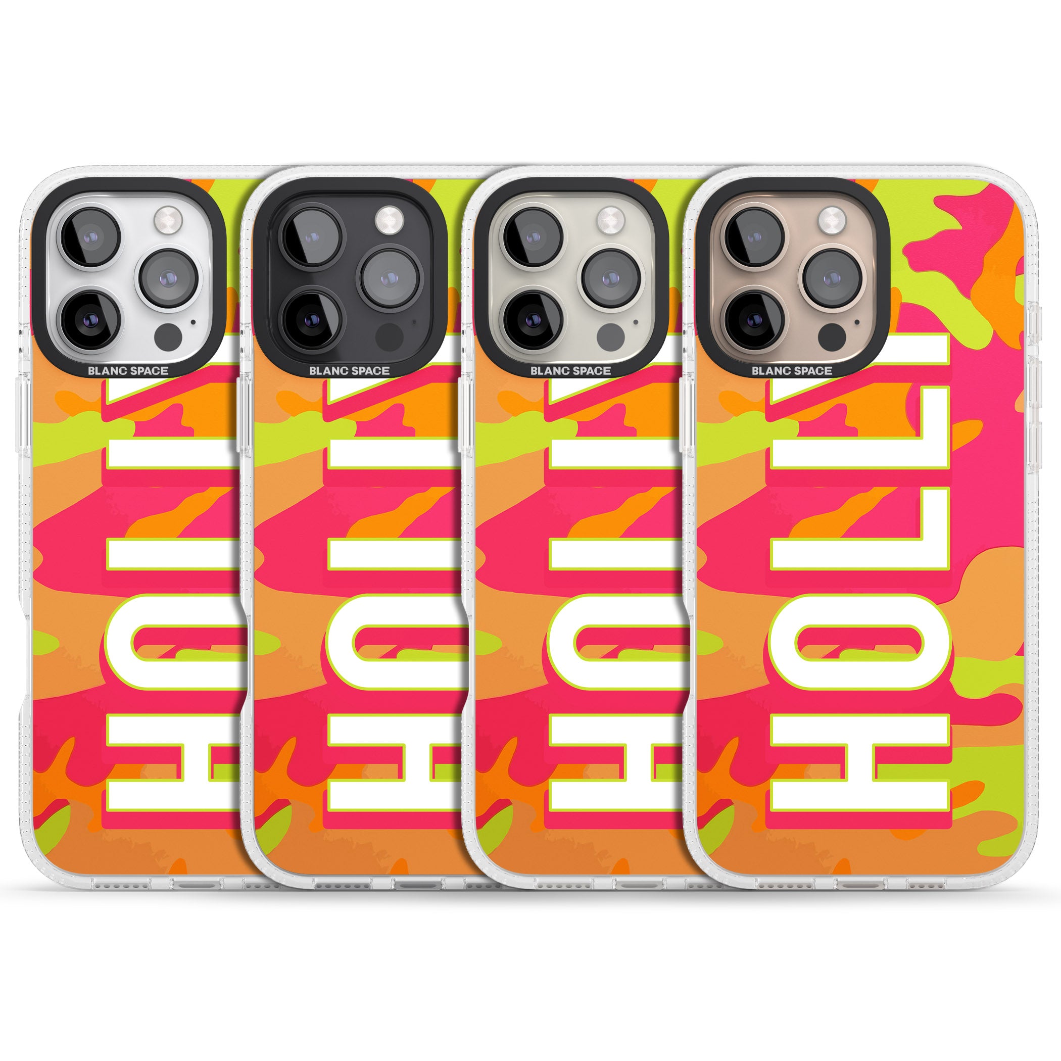 Personalised Colourful Neon Camo iPhone 16 Pro Max / 16 Pro Clear Case Impact Air - Blanc Space