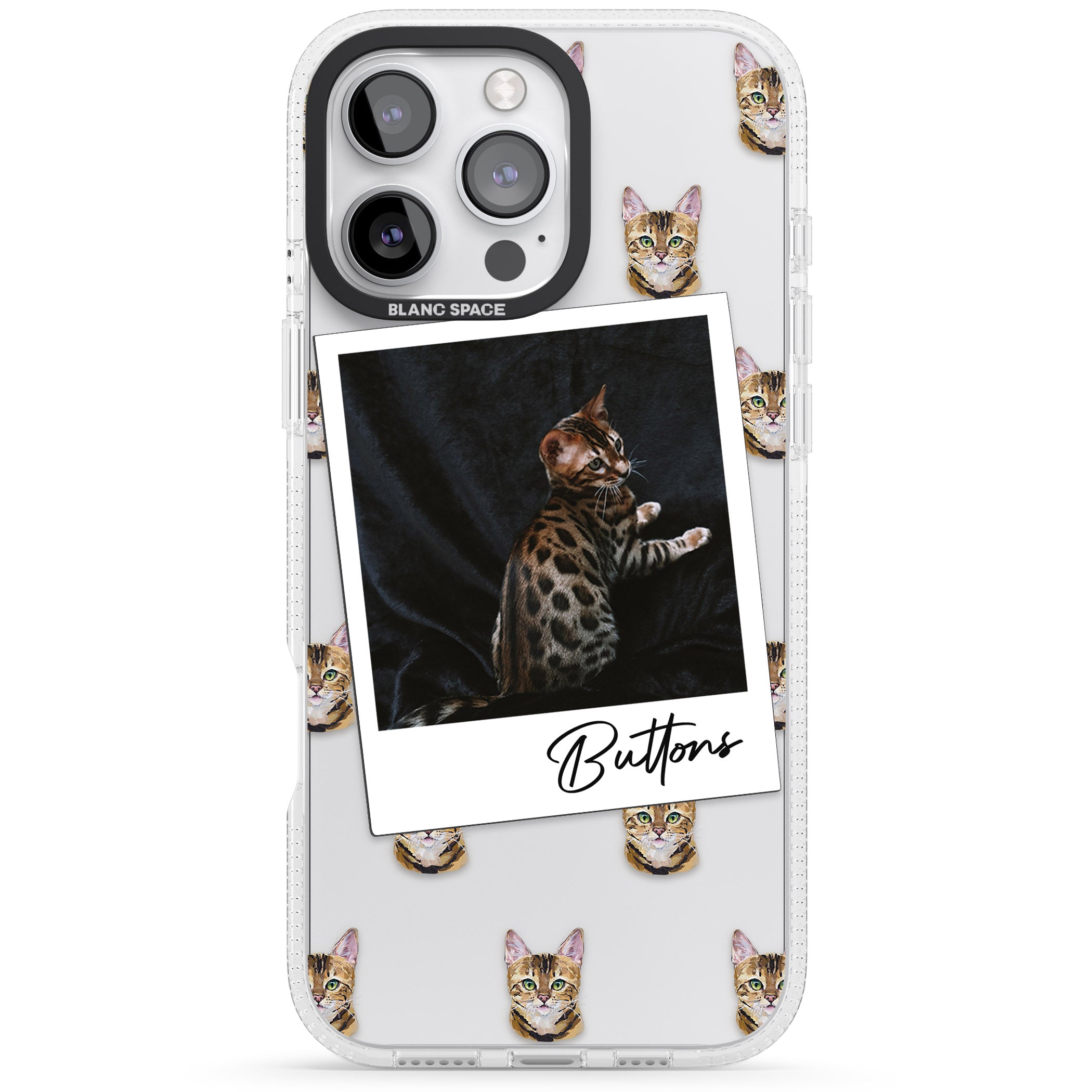 Personalised Bengal Cat Photo iPhone 16 Pro Max / 16 Pro Clear Case Impact Air - Blanc Space