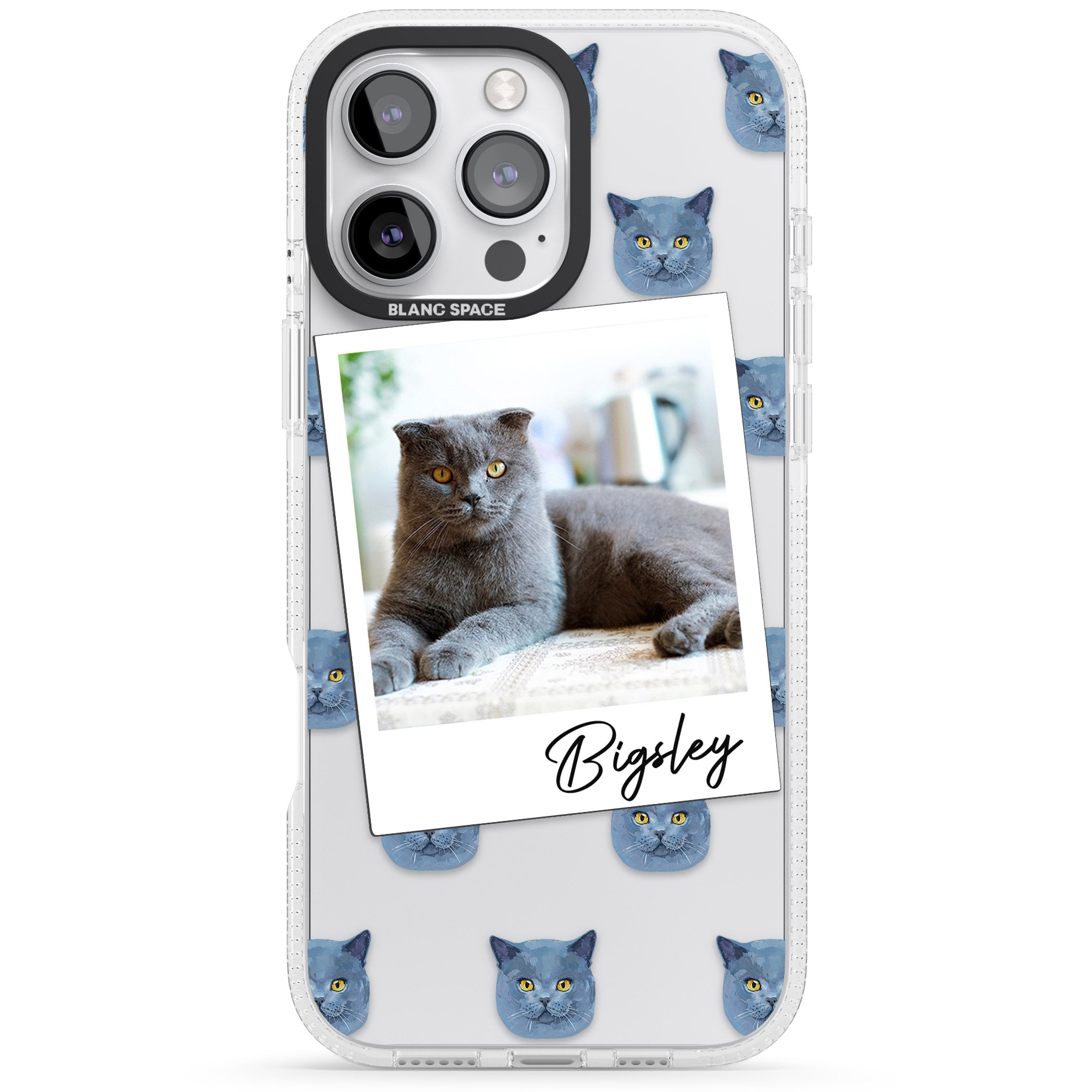 Personalised English Blue Cat Photo iPhone 16 Pro Max / 16 Pro Clear Case Impact Air - Blanc Space