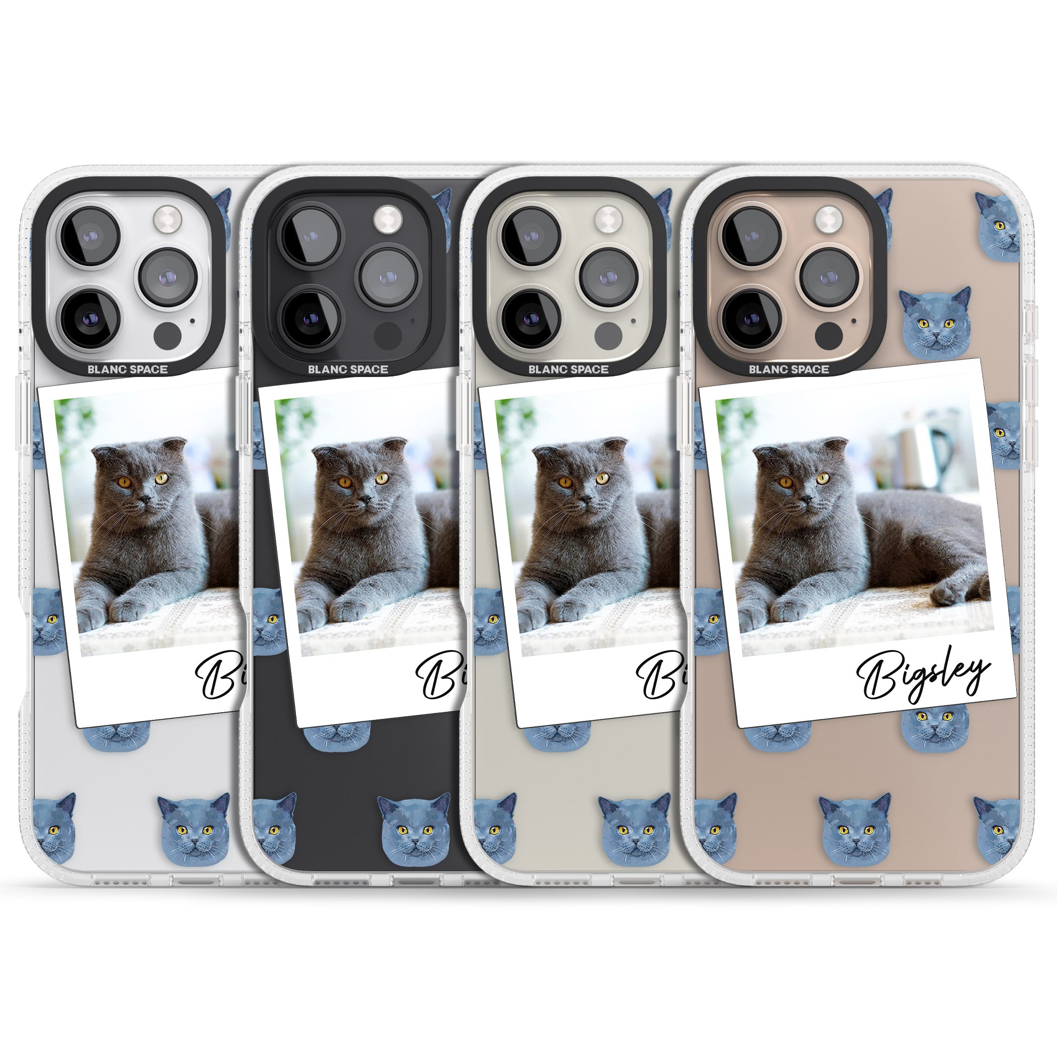 Personalised English Blue Cat Photo iPhone 16 Pro Max / 16 Pro Clear Case Impact Air - Blanc Space