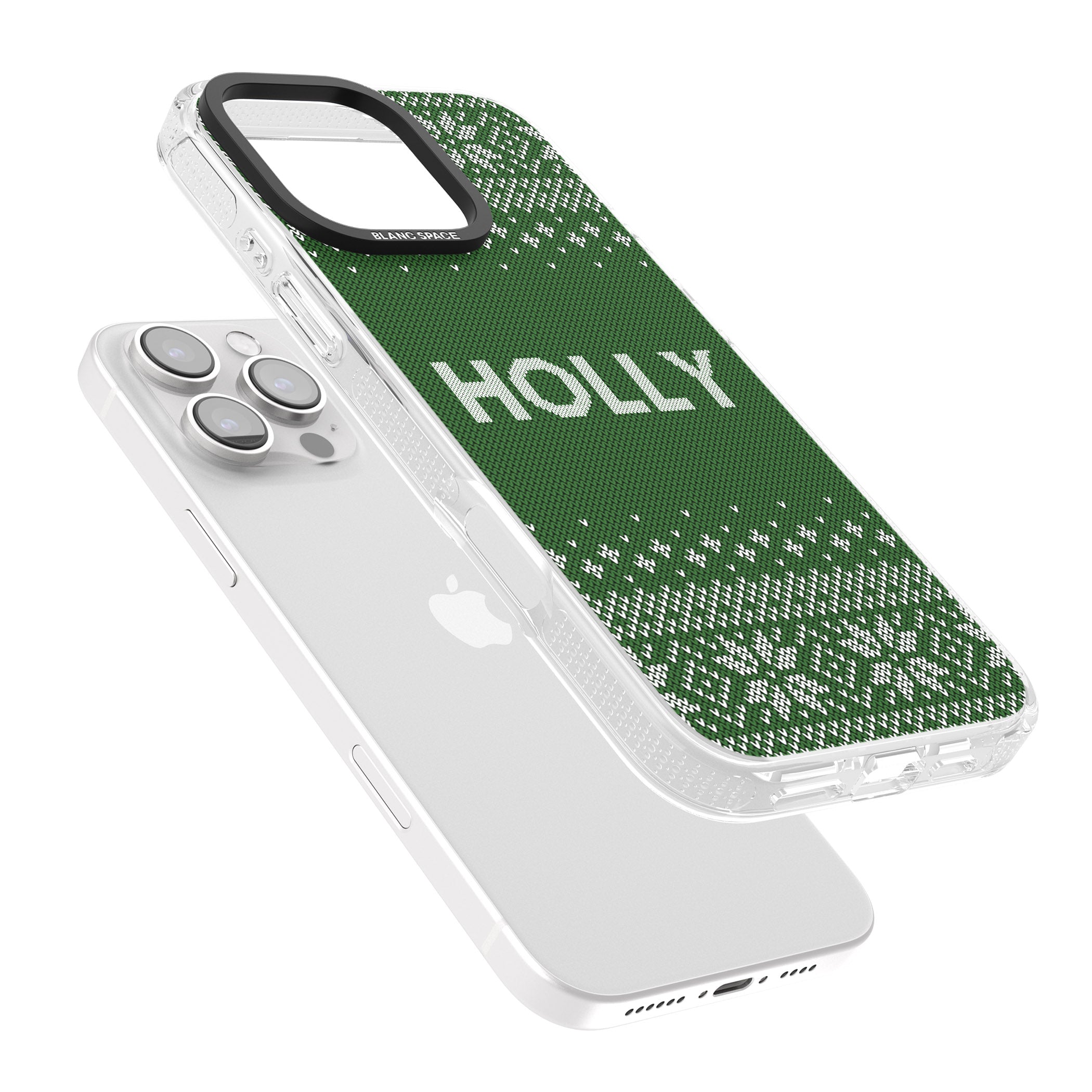 Personalised Green Christmas Knitted Jumper iPhone 16 Pro Max / 16 Pro Clear Case Impact Air - Blanc Space