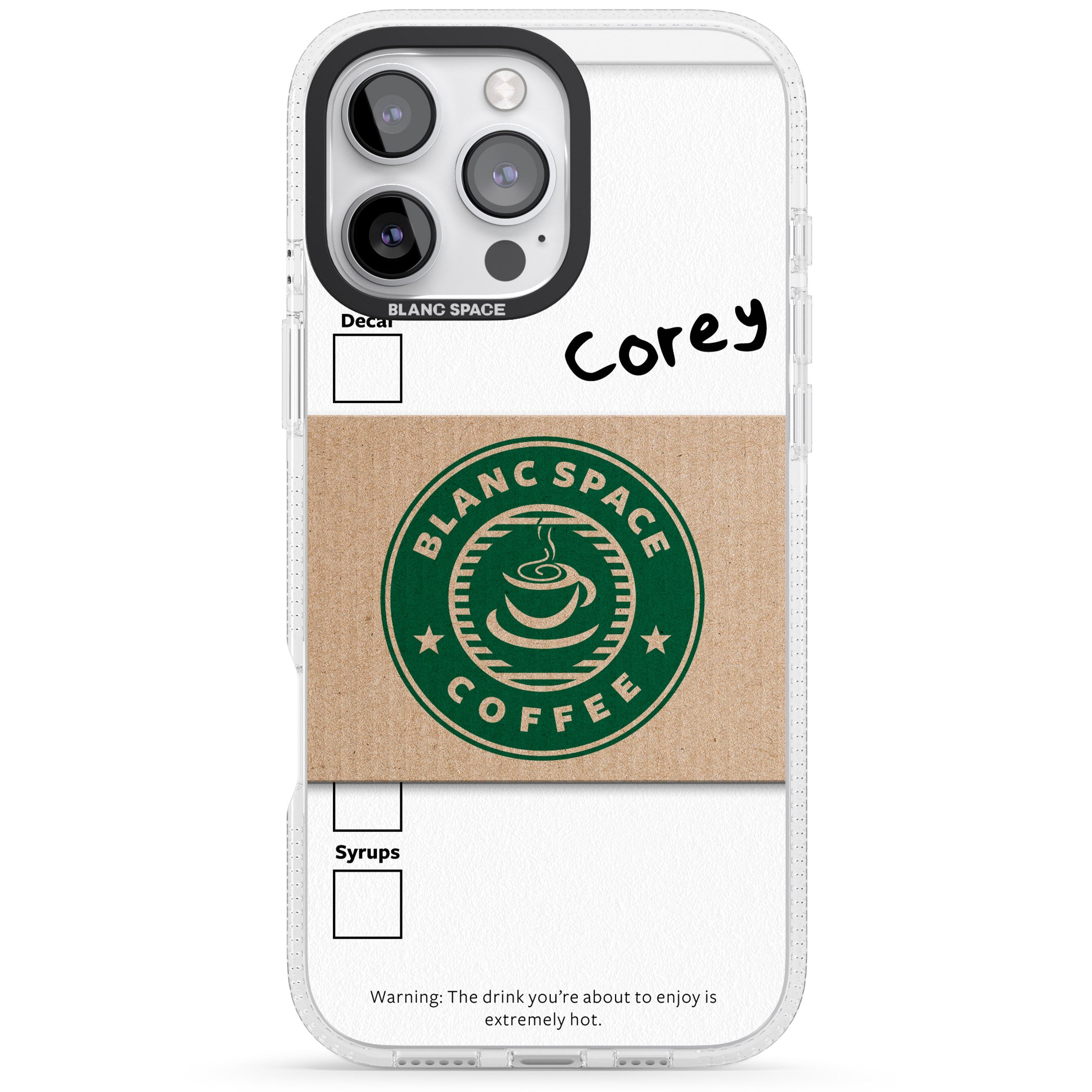 Personalised Coffee Cup iPhone 16 Pro Max / 16 Pro Clear Case Impact Air - Blanc Space