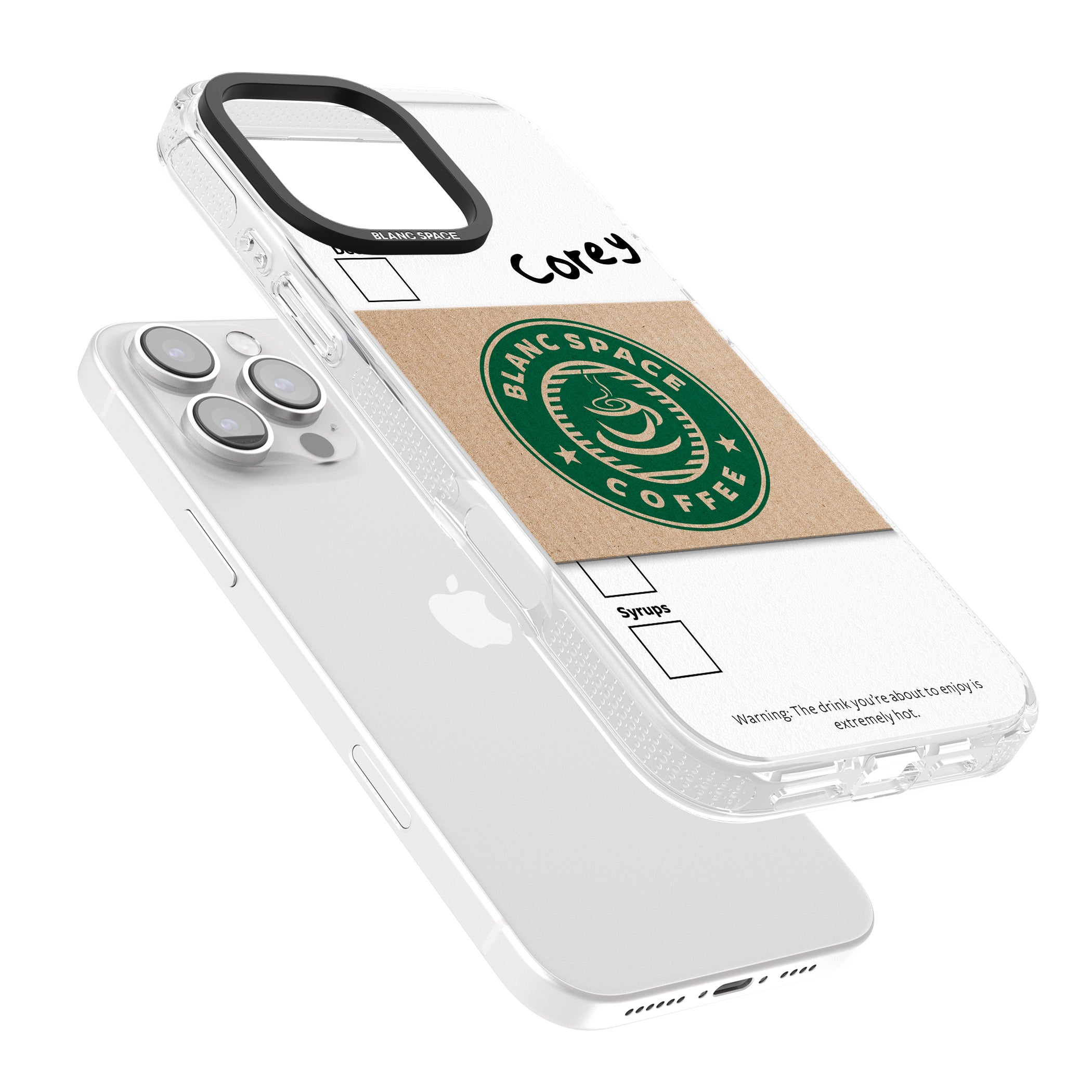 Personalised Coffee Cup iPhone 16 Pro Max / 16 Pro Clear Case Impact Air - Blanc Space