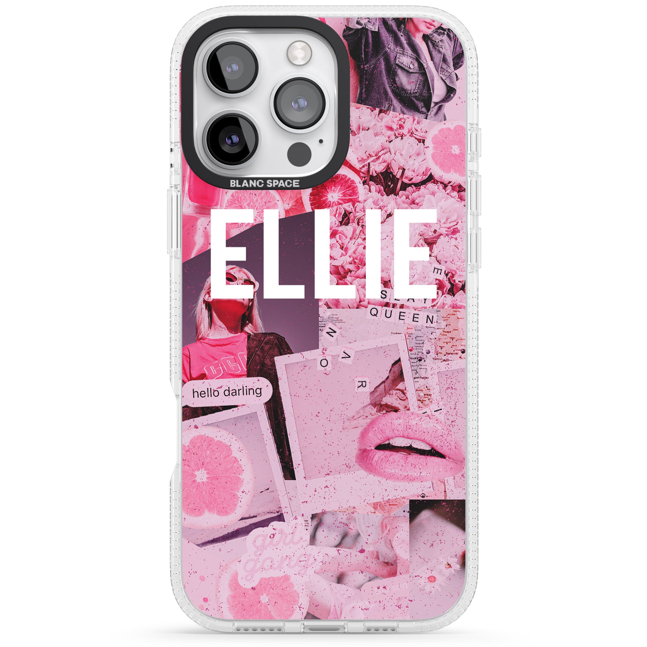 Personalised Sweet Pink Fashion Collage iPhone 16 Pro Max / 16 Pro Clear Case Impact Air - Blanc Space