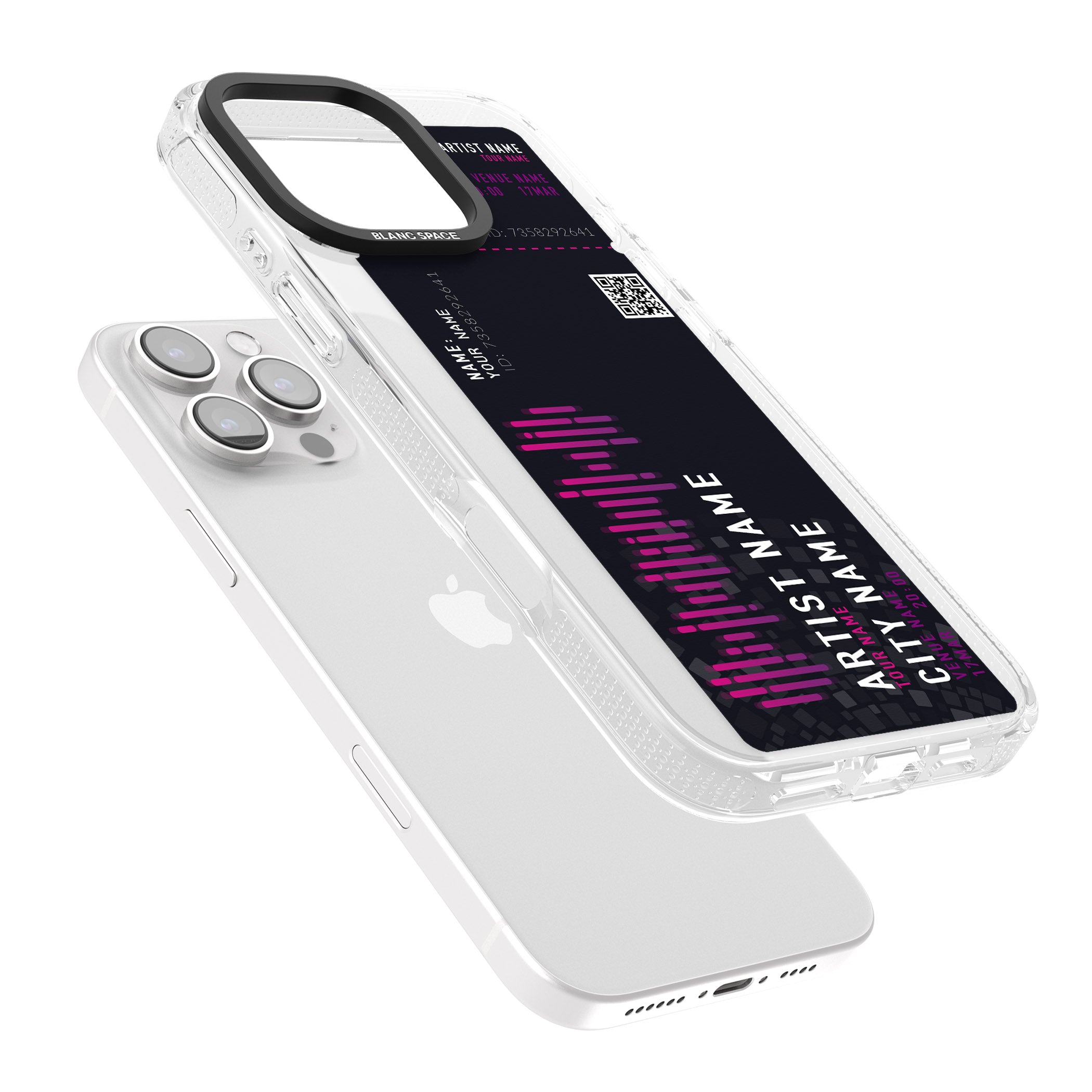 Personalised Concert Ticket iPhone 16 Pro Max / 16 Pro Clear Case Impact Air - Blanc Space
