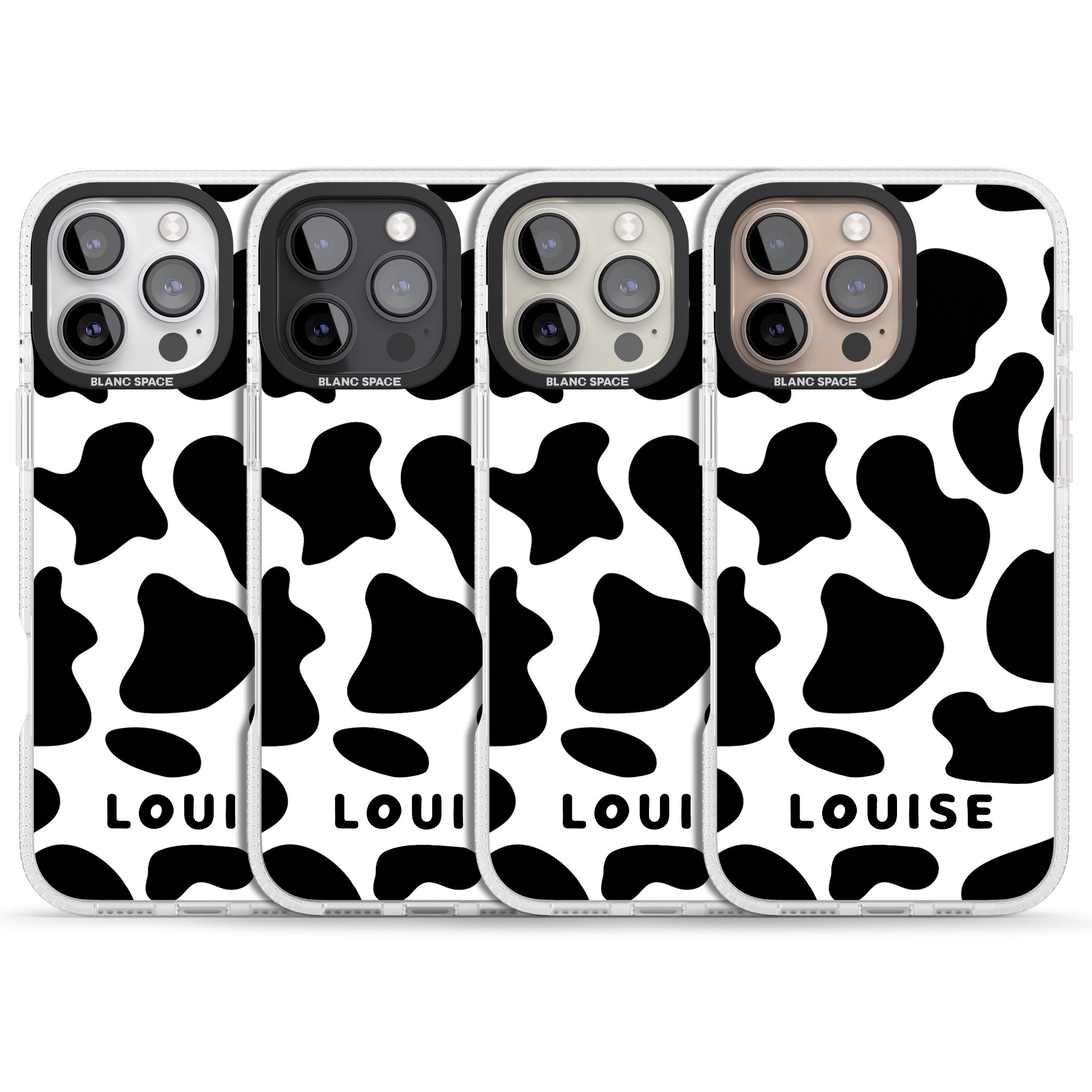 Personalised Cow Print iPhone 16 Pro Max / 16 Pro Clear Case Impact Air - Blanc Space