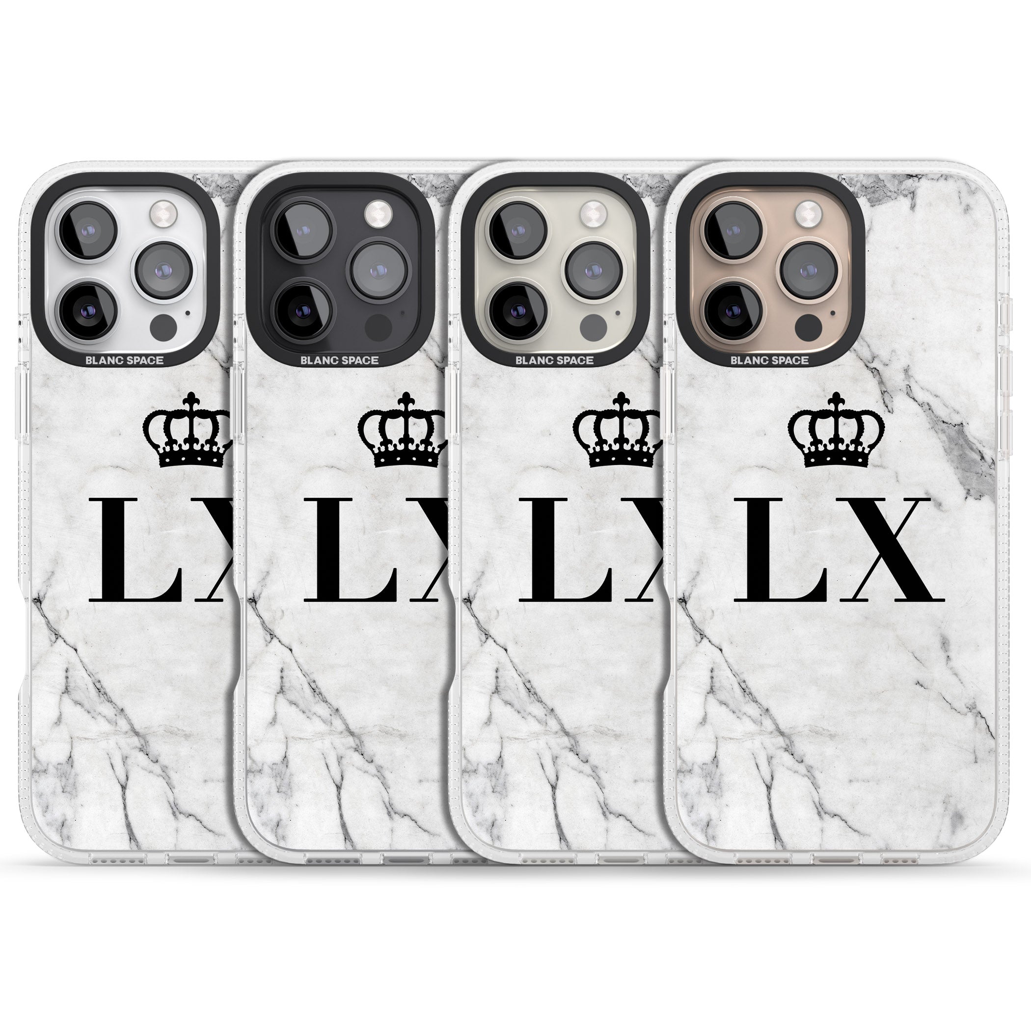 Personalised Initials with Crown on White Marble iPhone 16 Pro Max / 16 Pro Clear Case Impact Air - Blanc Space