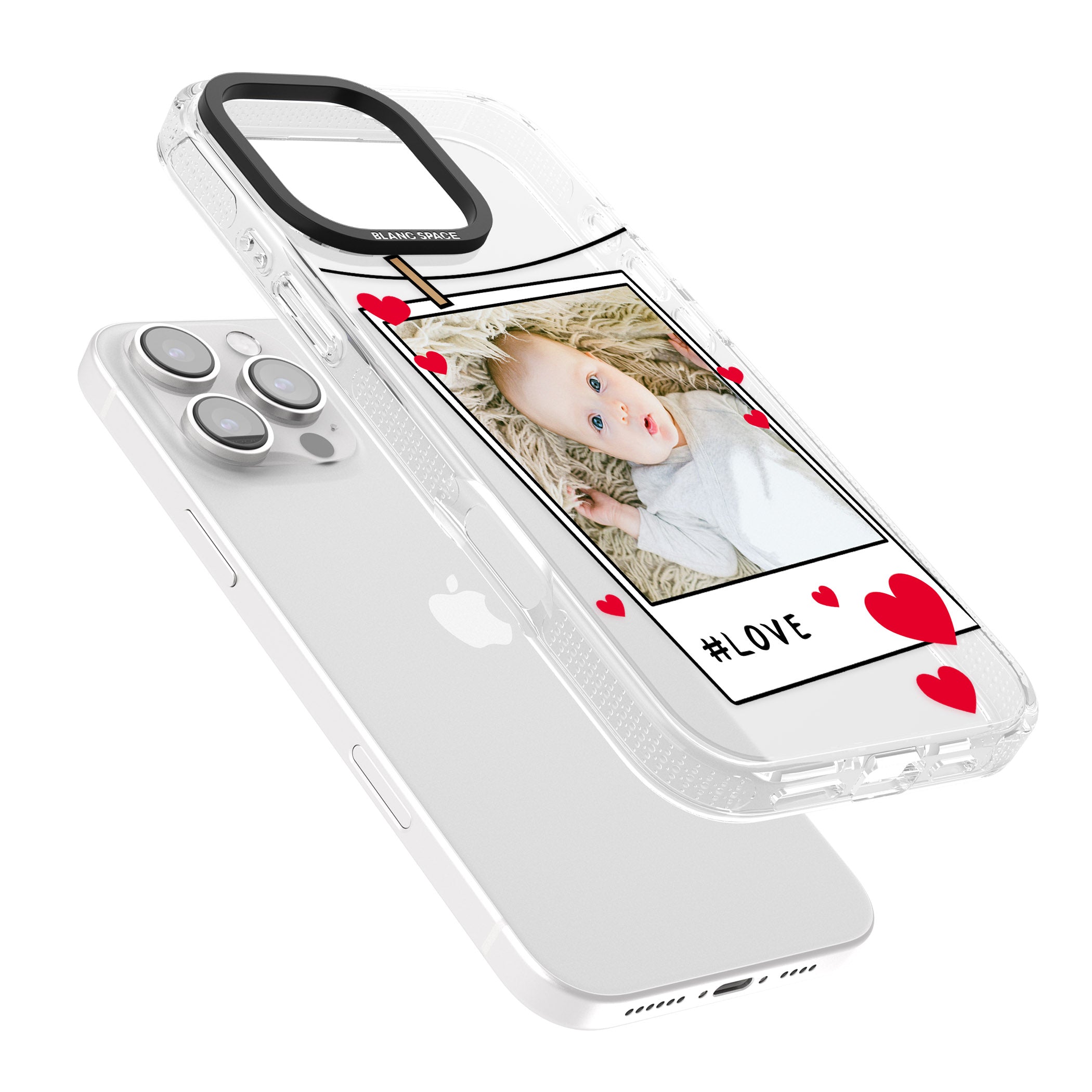 Personalised Love Instant Film Photo iPhone 16 Pro Max / 16 Pro Clear Case Impact Air - Blanc Space