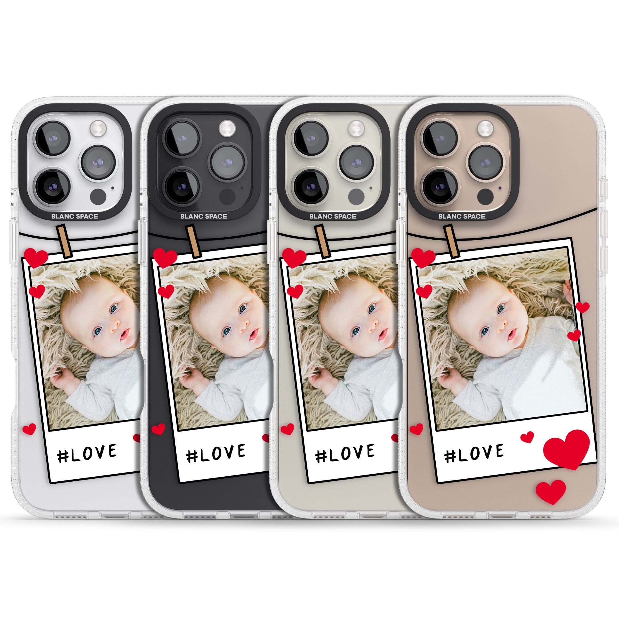 Personalised Love Instant Film Photo iPhone 16 Pro Max / 16 Pro Clear Case Impact Air - Blanc Space