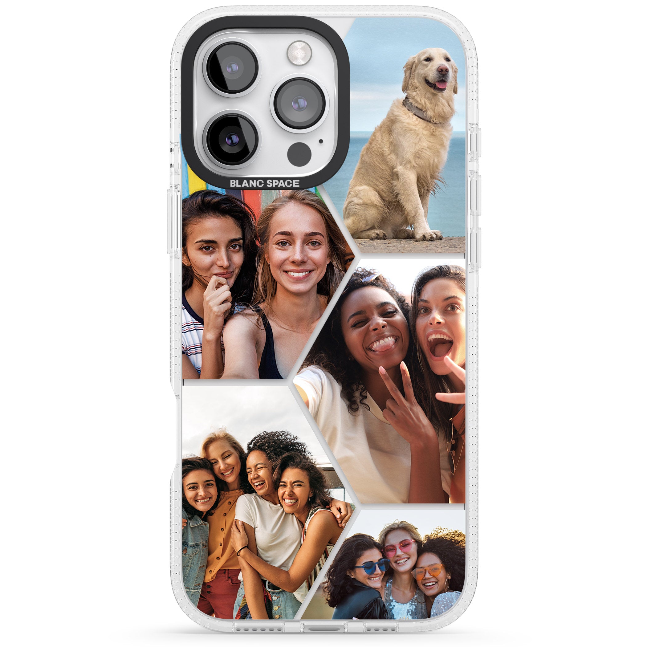 Personalised Beehive Photo Grid iPhone 16 Pro Max / 16 Pro Clear Case Impact Air - Blanc Space
