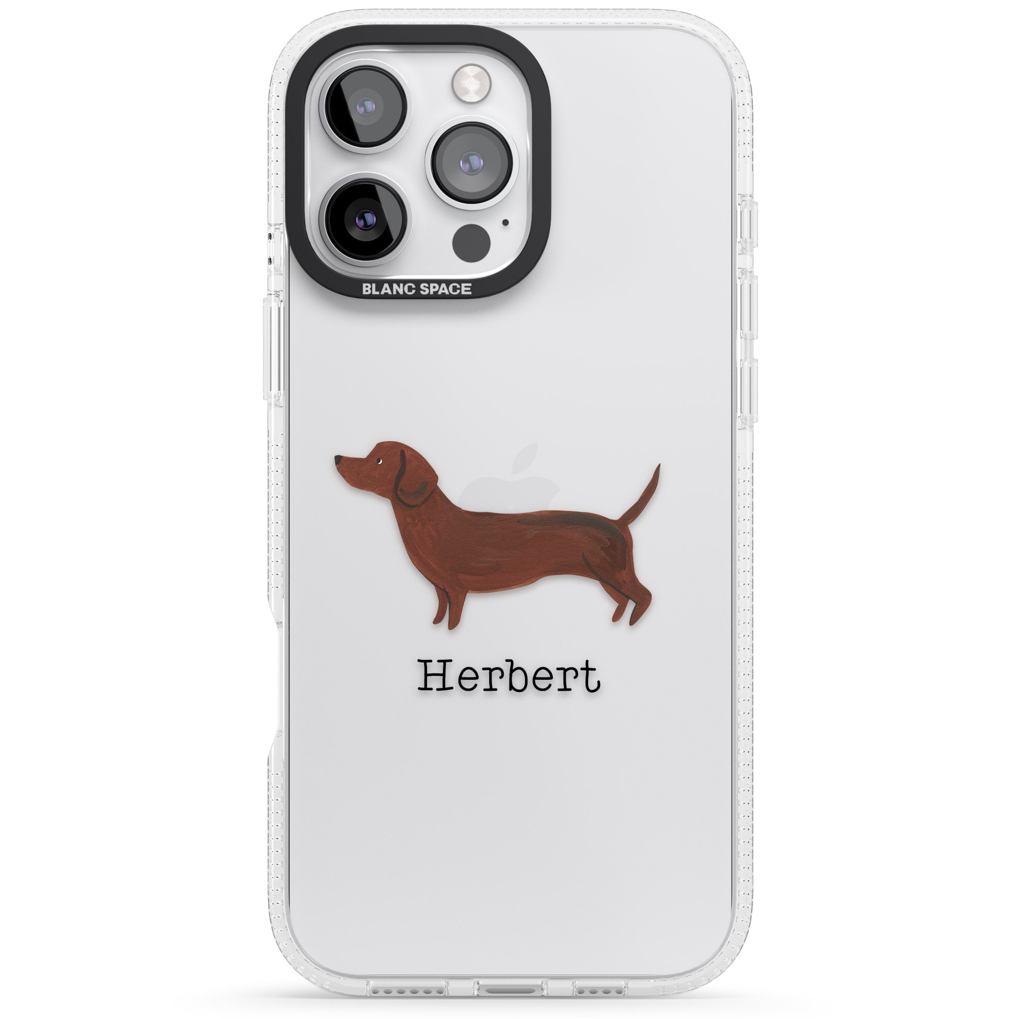 Personalised Hand Painted Sausage Dog iPhone 16 Pro Max / 16 Pro Clear Case Impact Air - Blanc Space