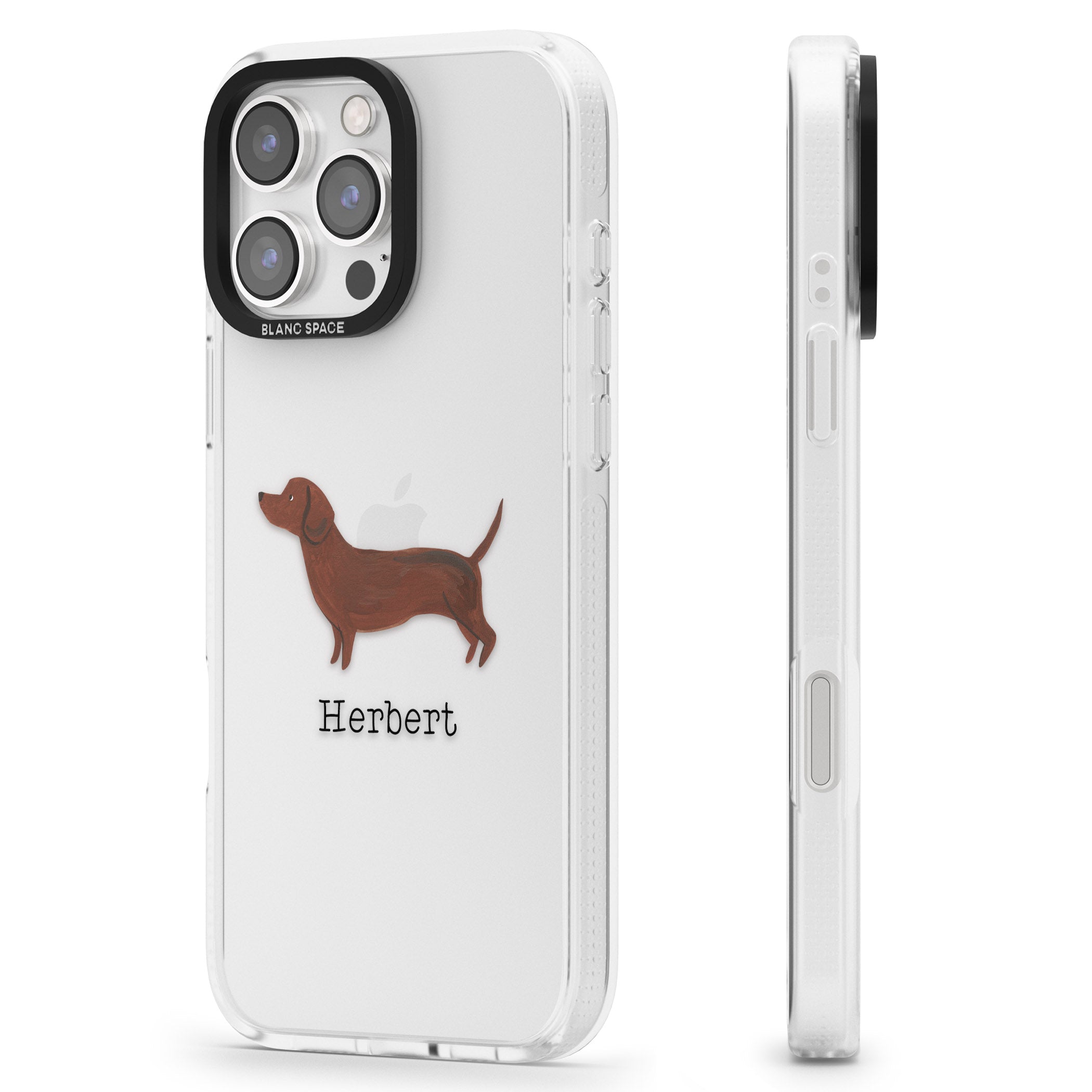 Personalised Hand Painted Sausage Dog iPhone 16 Pro Max / 16 Pro Clear Case Impact Air - Blanc Space