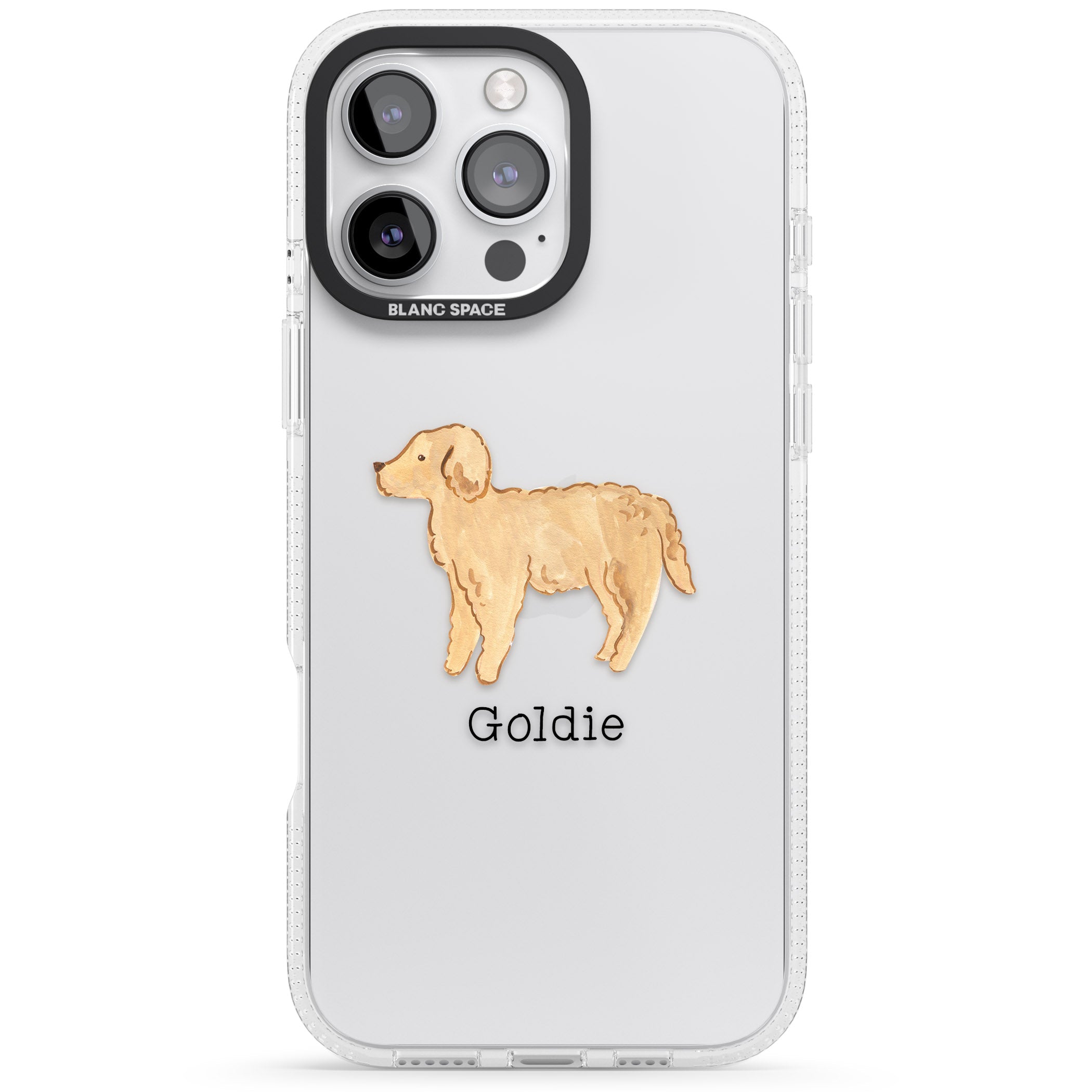 Personalised Hand Painted Goldendoodle iPhone 16 Pro Max / 16 Pro Clear Case Impact Air - Blanc Space