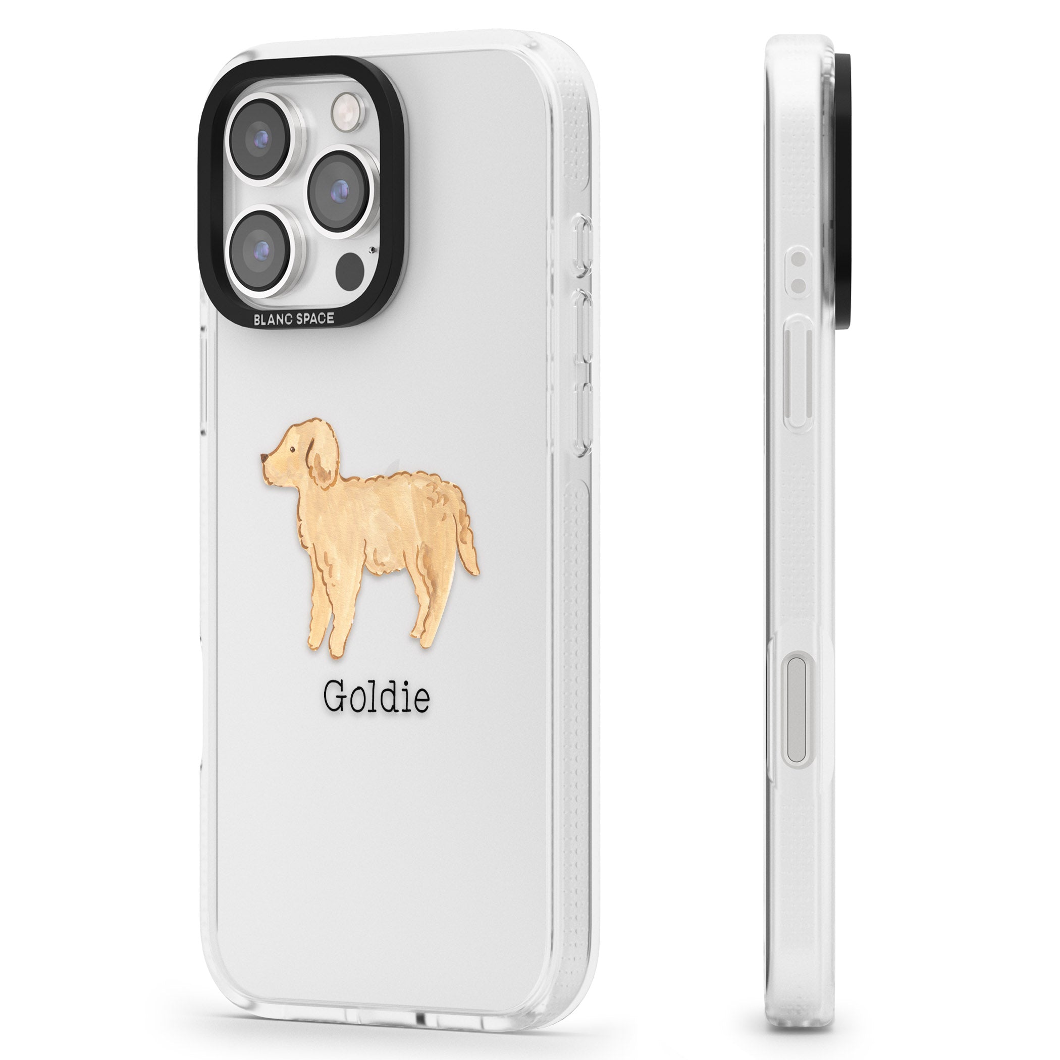 Personalised Hand Painted Goldendoodle iPhone 16 Pro Max / 16 Pro Clear Case Impact Air - Blanc Space