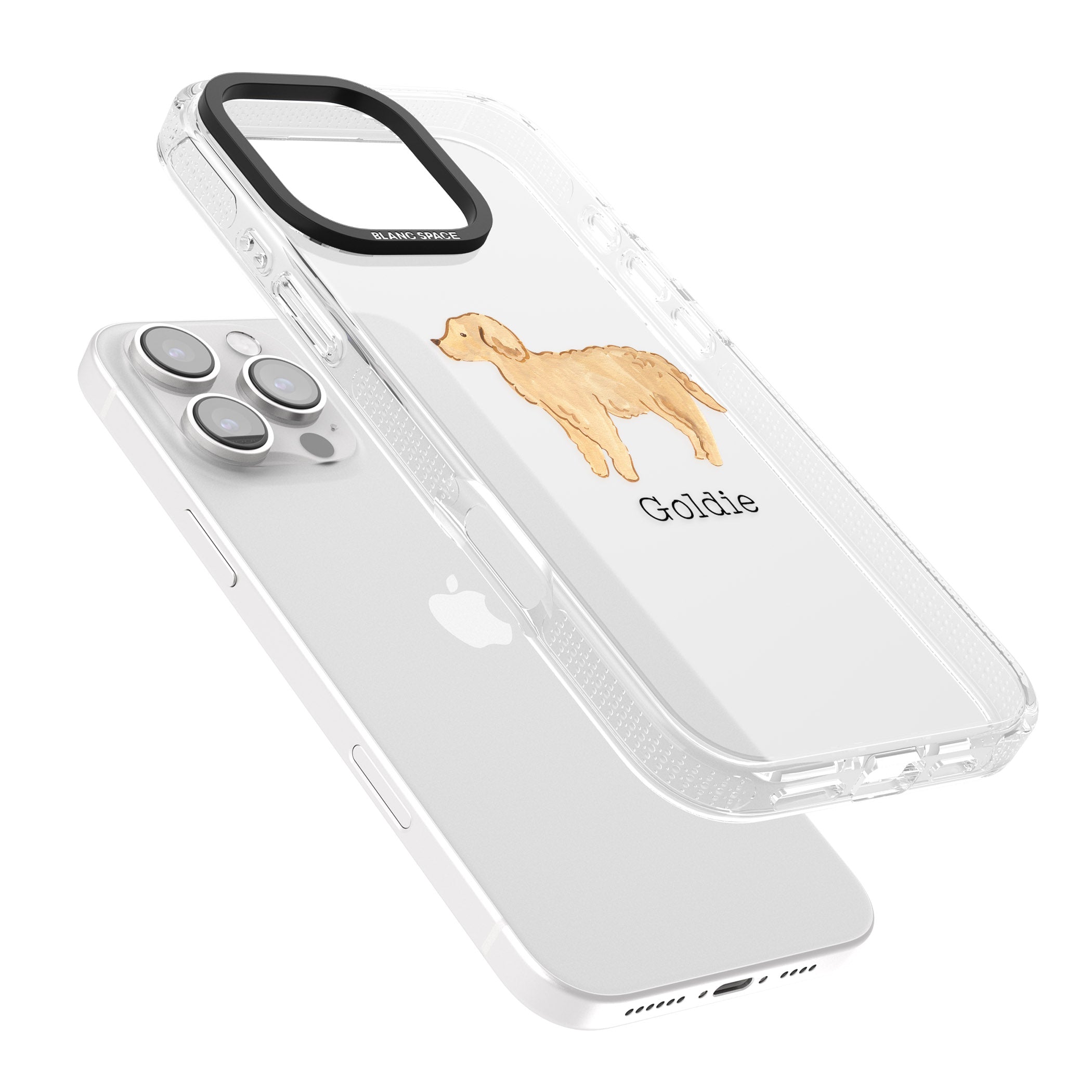 Personalised Hand Painted Goldendoodle iPhone 16 Pro Max / 16 Pro Clear Case Impact Air - Blanc Space