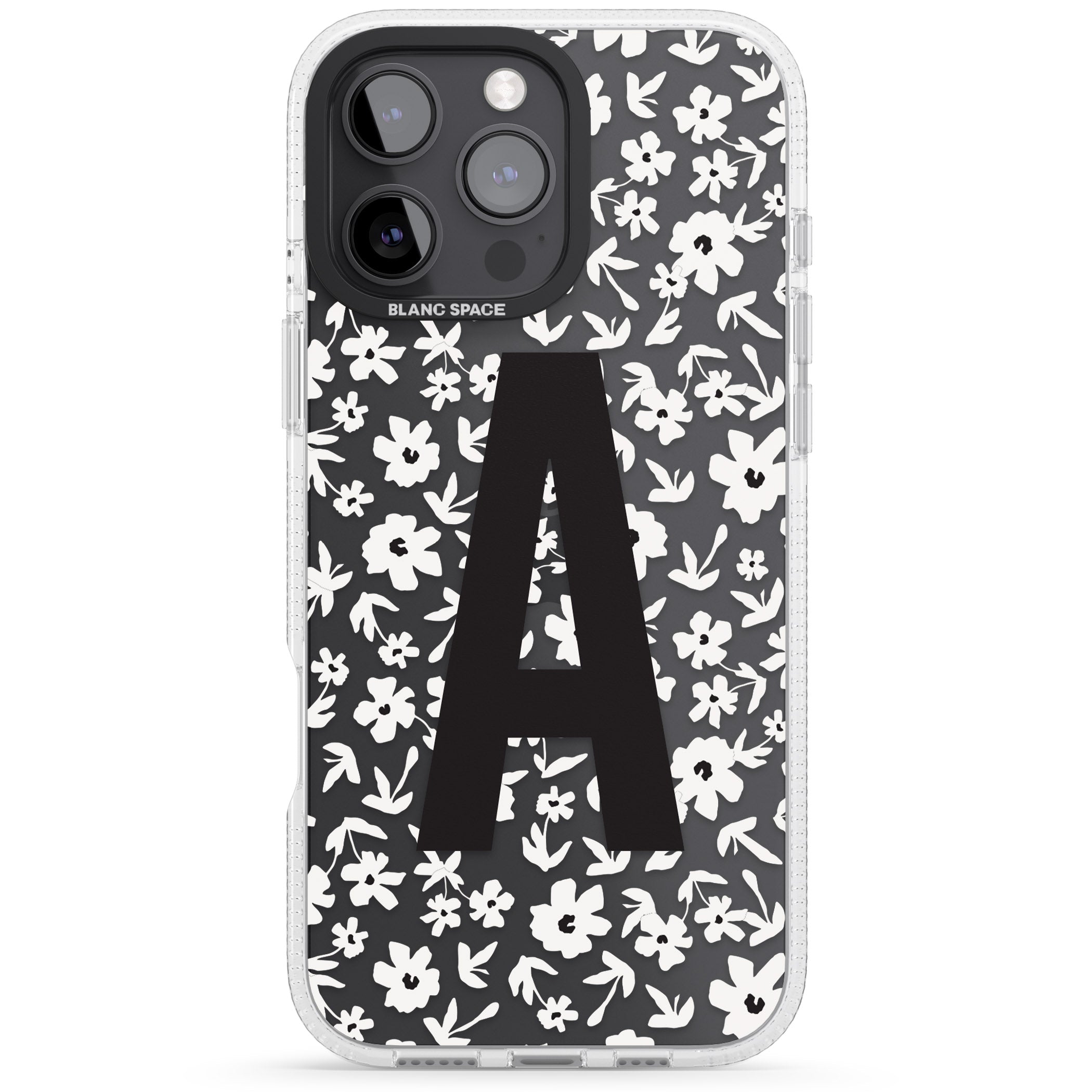 Personalised Floral Pattern Personalised iPhone 16 Pro Max / 16 Pro Clear Case Impact Air - Blanc Space