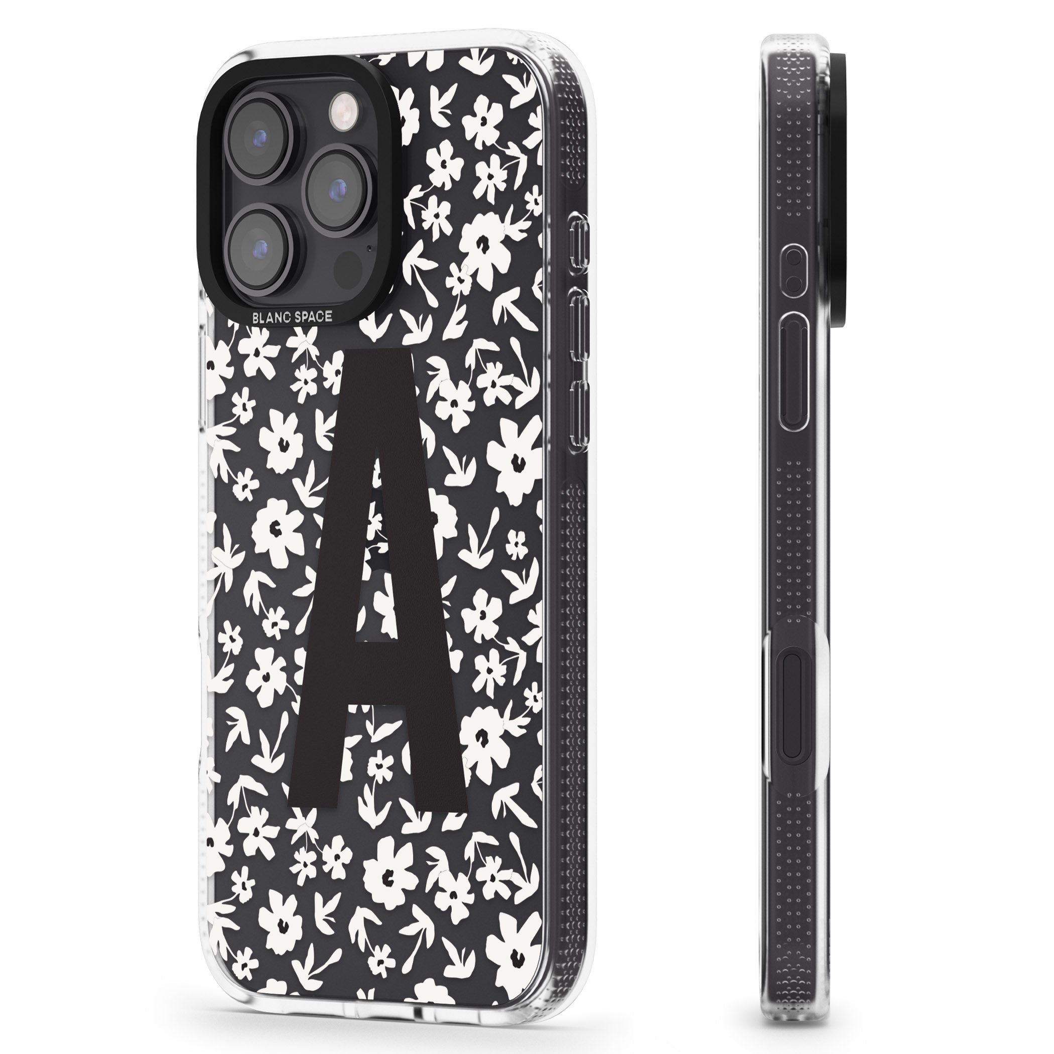 Personalised Floral Pattern Personalised iPhone 16 Pro Max / 16 Pro Clear Case Impact Air - Blanc Space