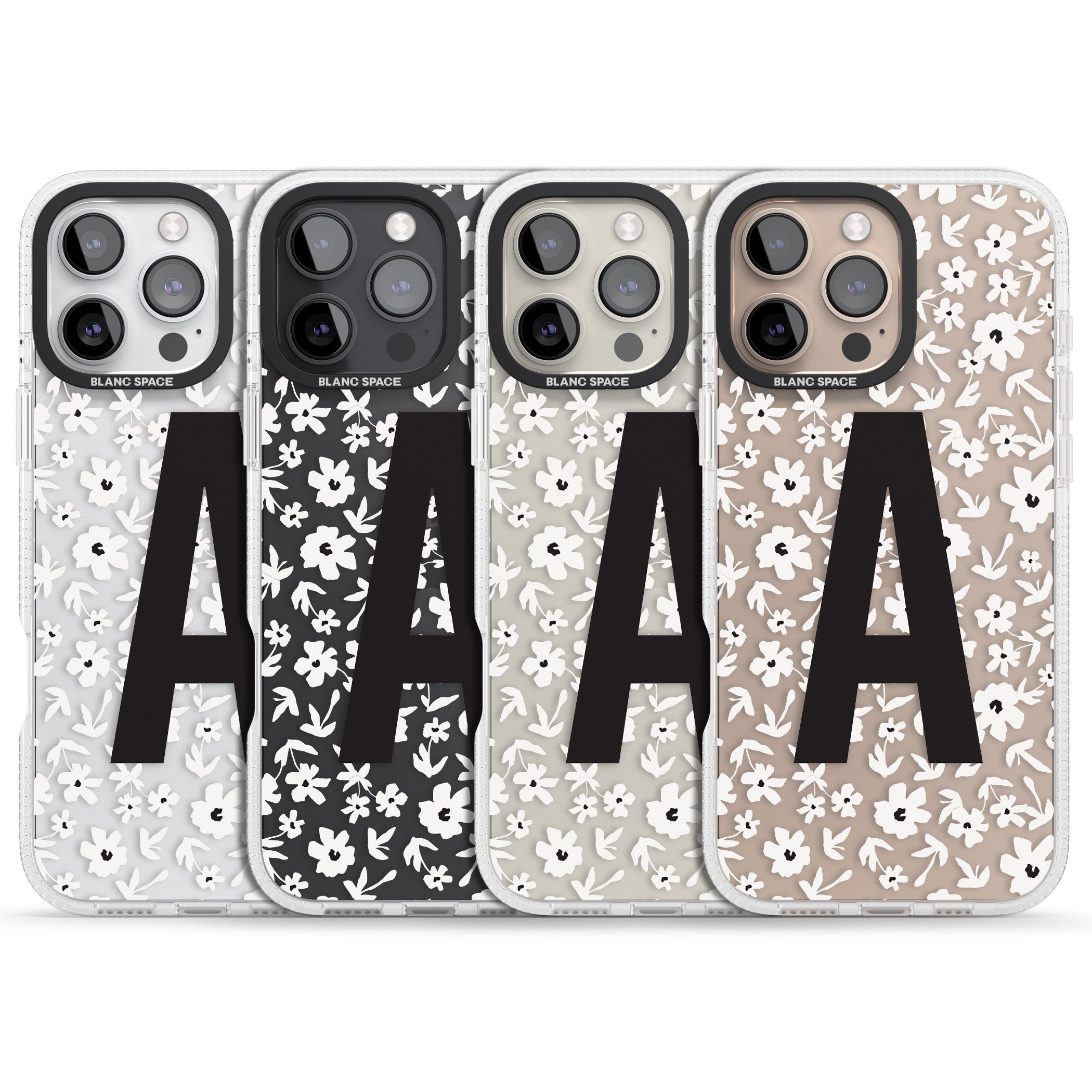 Personalised Floral Pattern Personalised iPhone 16 Pro Max / 16 Pro Clear Case Impact Air - Blanc Space