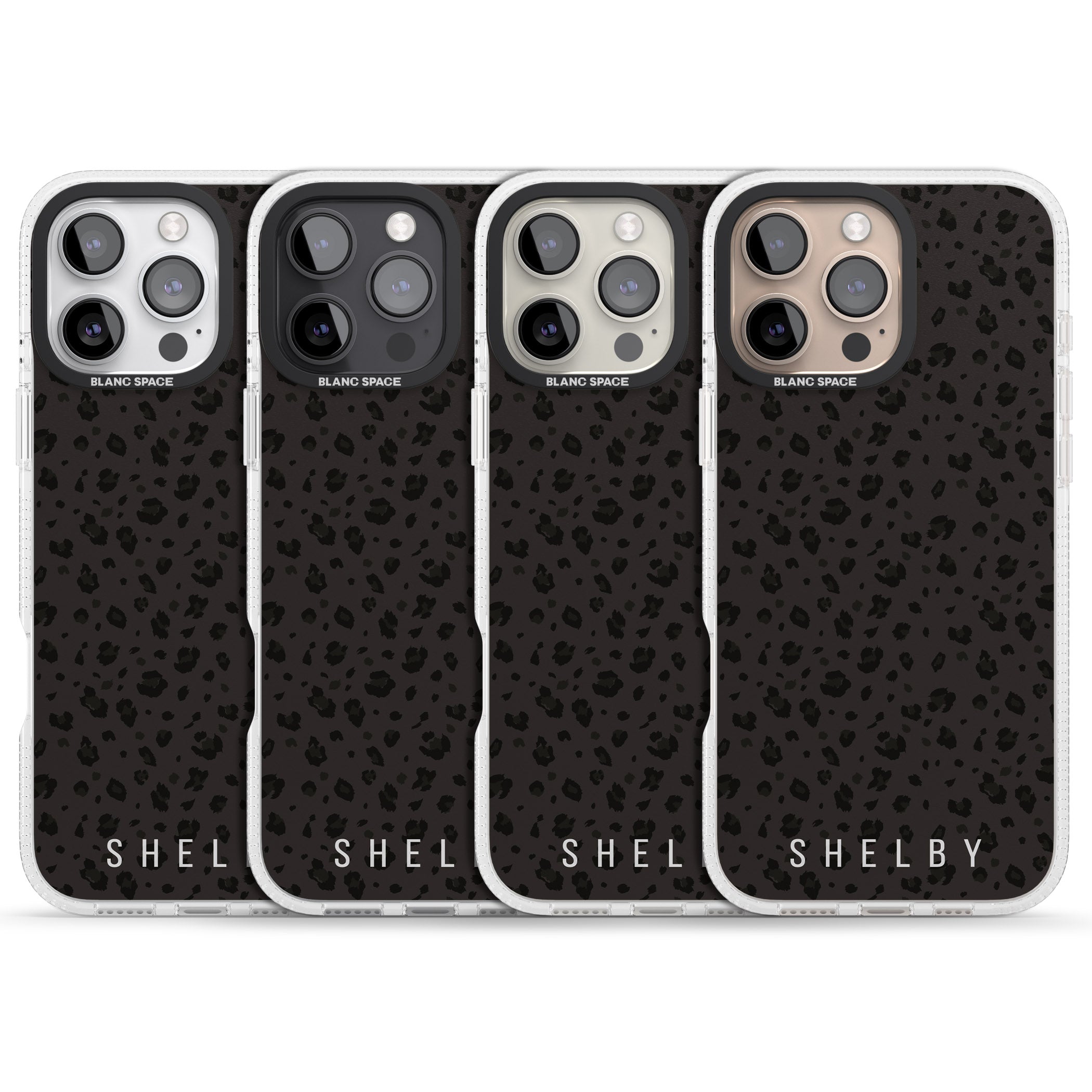 Personalised Minimal Lettering Dark Leopard iPhone 16 Pro Max / 16 Pro Clear Case Impact Air - Blanc Space