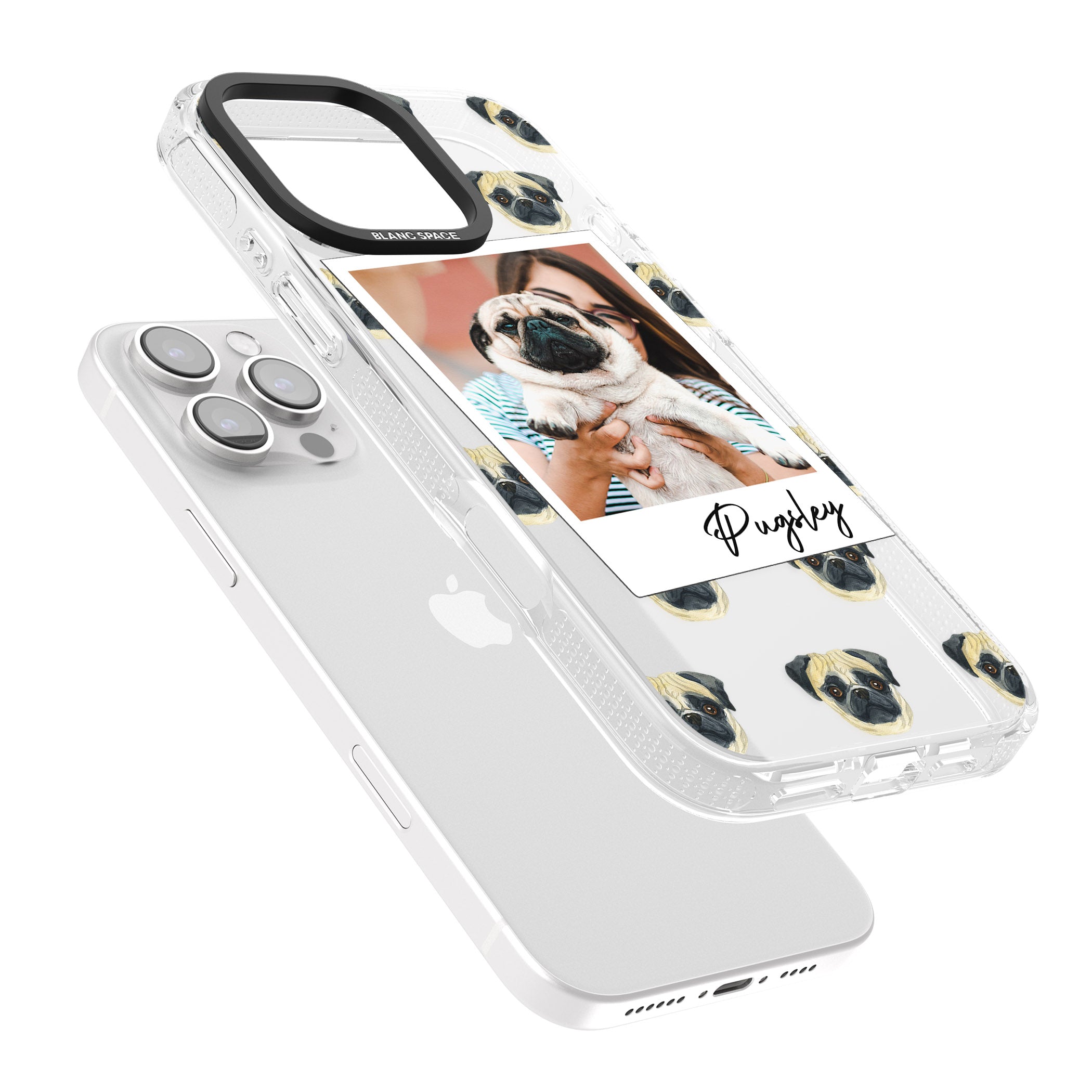 Personalised Pug - Dog Photo iPhone 16 Pro Max / 16 Pro Clear Case Impact Air - Blanc Space