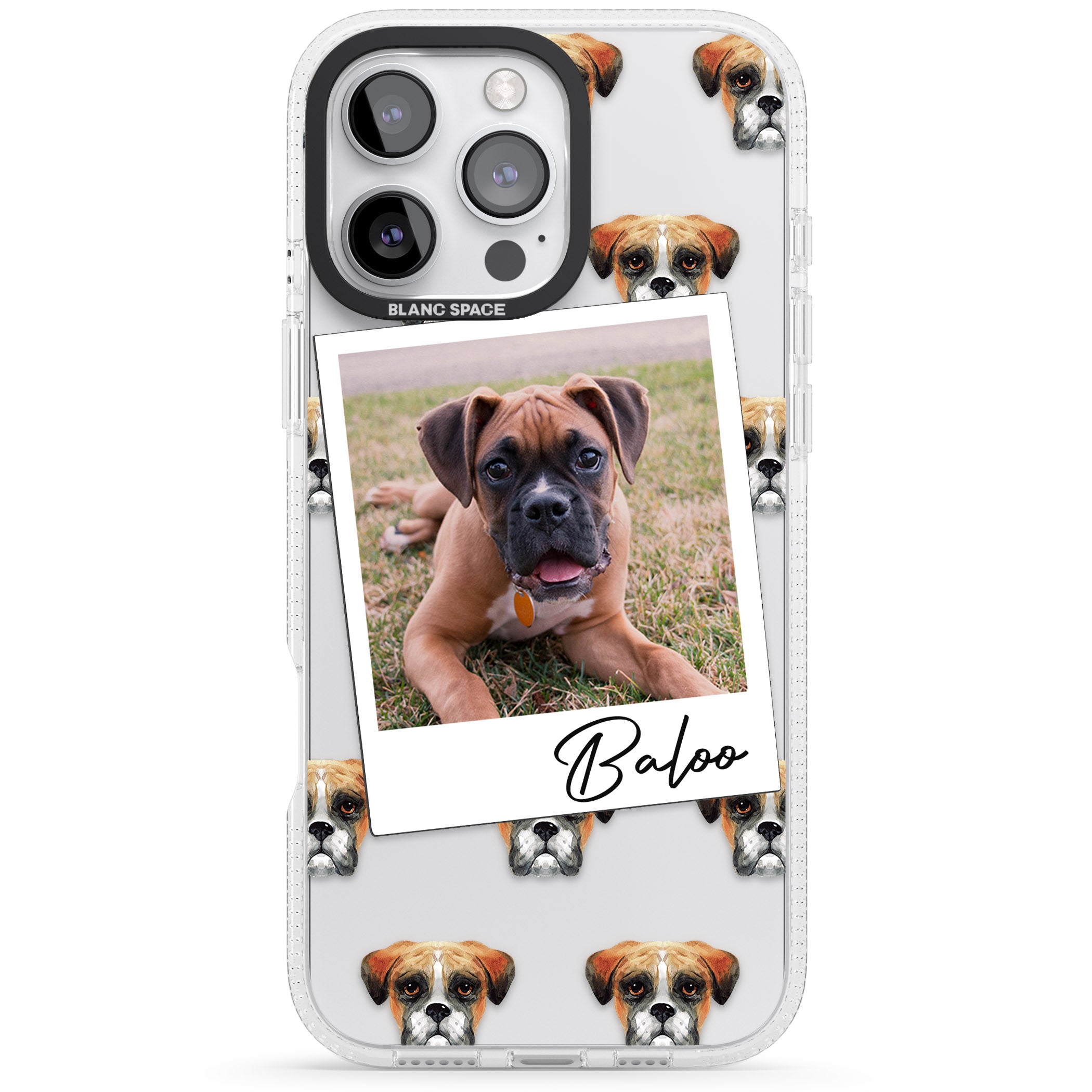Personalised Boxer - Dog Photo iPhone 16 Pro Max / 16 Pro Clear Case Impact Air - Blanc Space