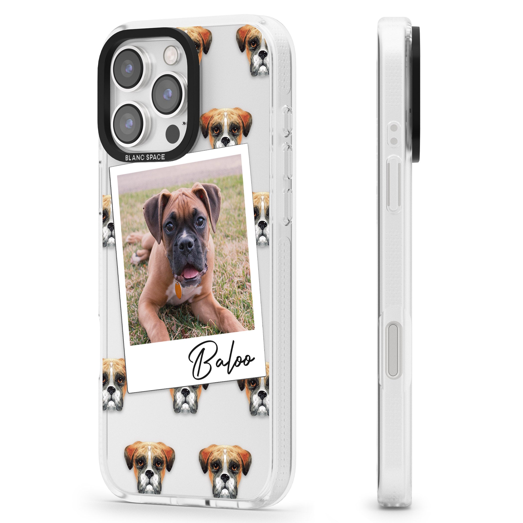 Personalised Boxer - Dog Photo iPhone 16 Pro Max / 16 Pro Clear Case Impact Air - Blanc Space
