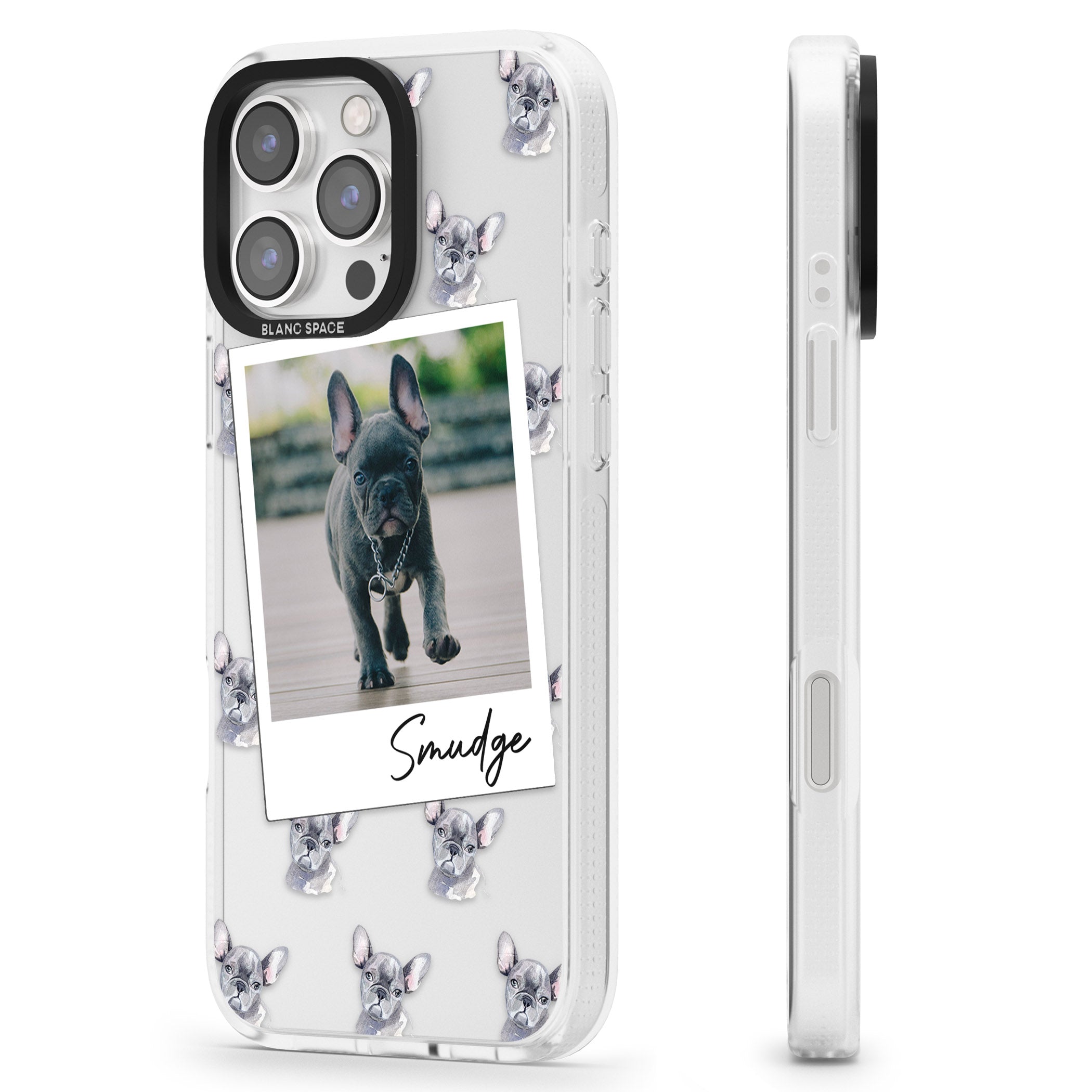 Personalised French Bulldog, Grey - Dog Photo iPhone 16 Pro Max / 16 Pro Clear Case Impact Air - Blanc Space
